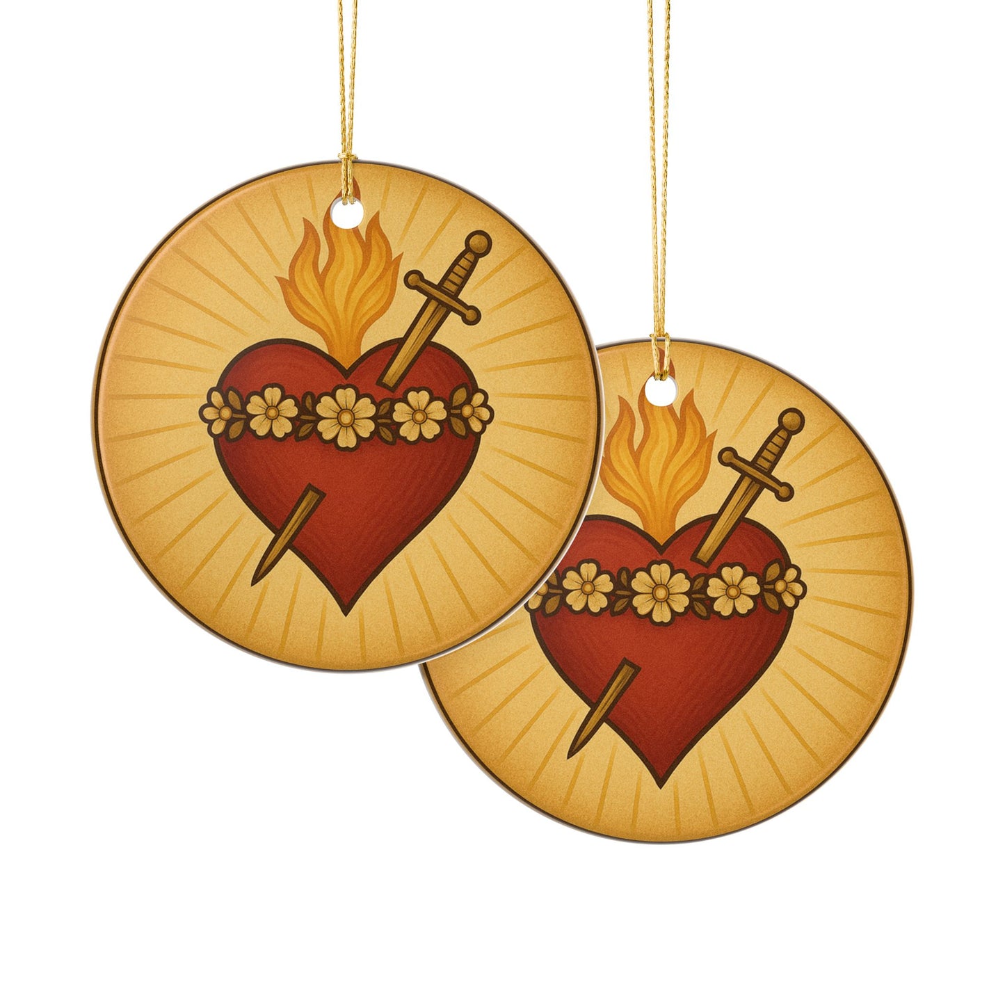 Immaculate Heart of Mary Ceramic Christmas Ornament (2-Sided)