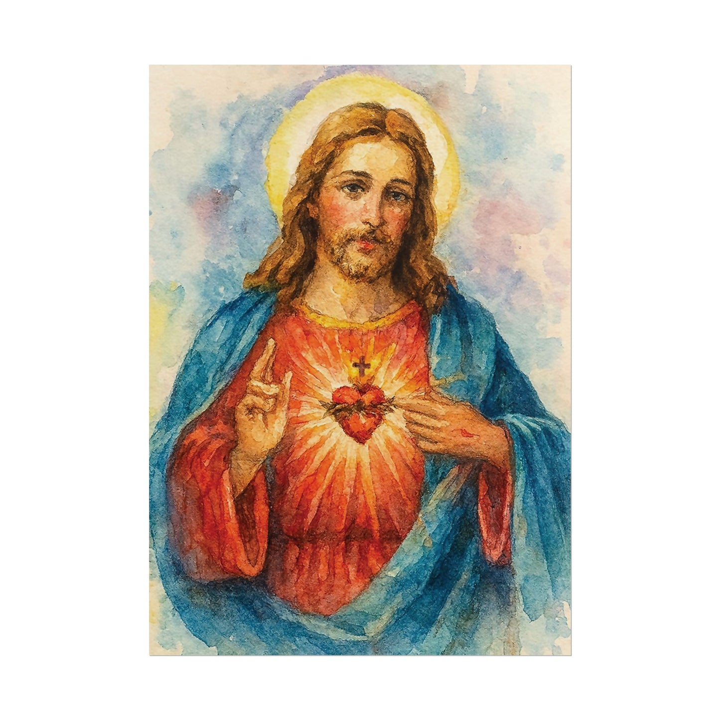 Sacred Heart of Jesus Watercolor Art – Catholic Rolled Poster | 5x7, 8x10, 11x14 Sizes