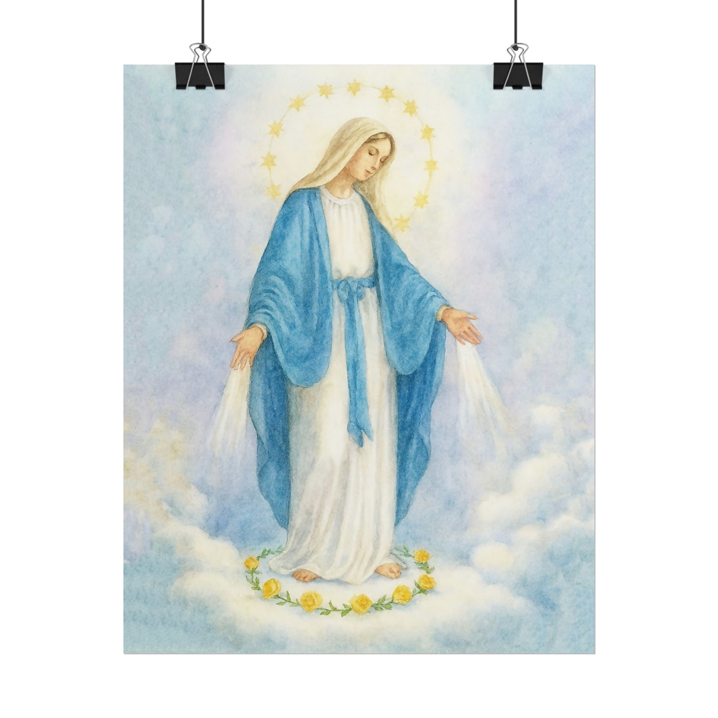 Our Lady of Grace Watercolor Art – Catholic Rolled Poster | 5x7, 8x10, 11x14, 16x20 Sizes