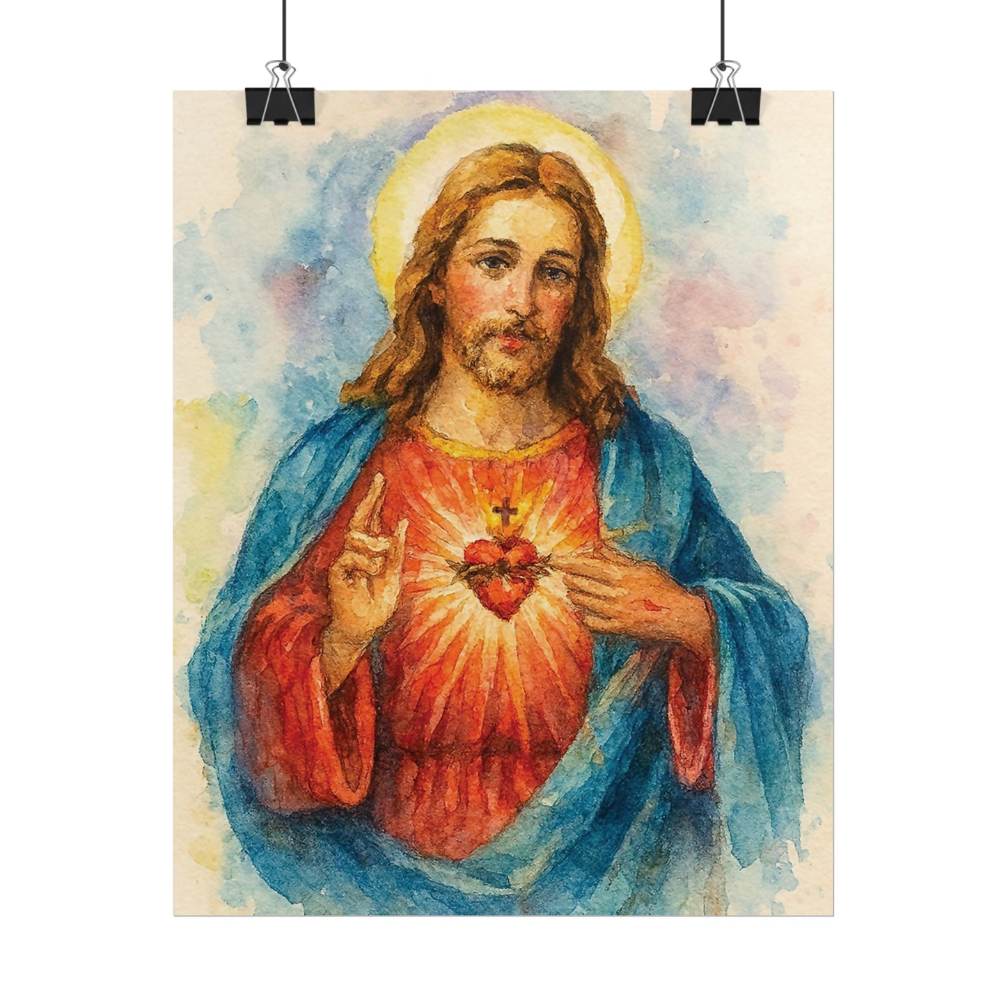 Sacred Heart of Jesus Watercolor Art – Catholic Rolled Poster | 5x7, 8x10, 11x14 Sizes