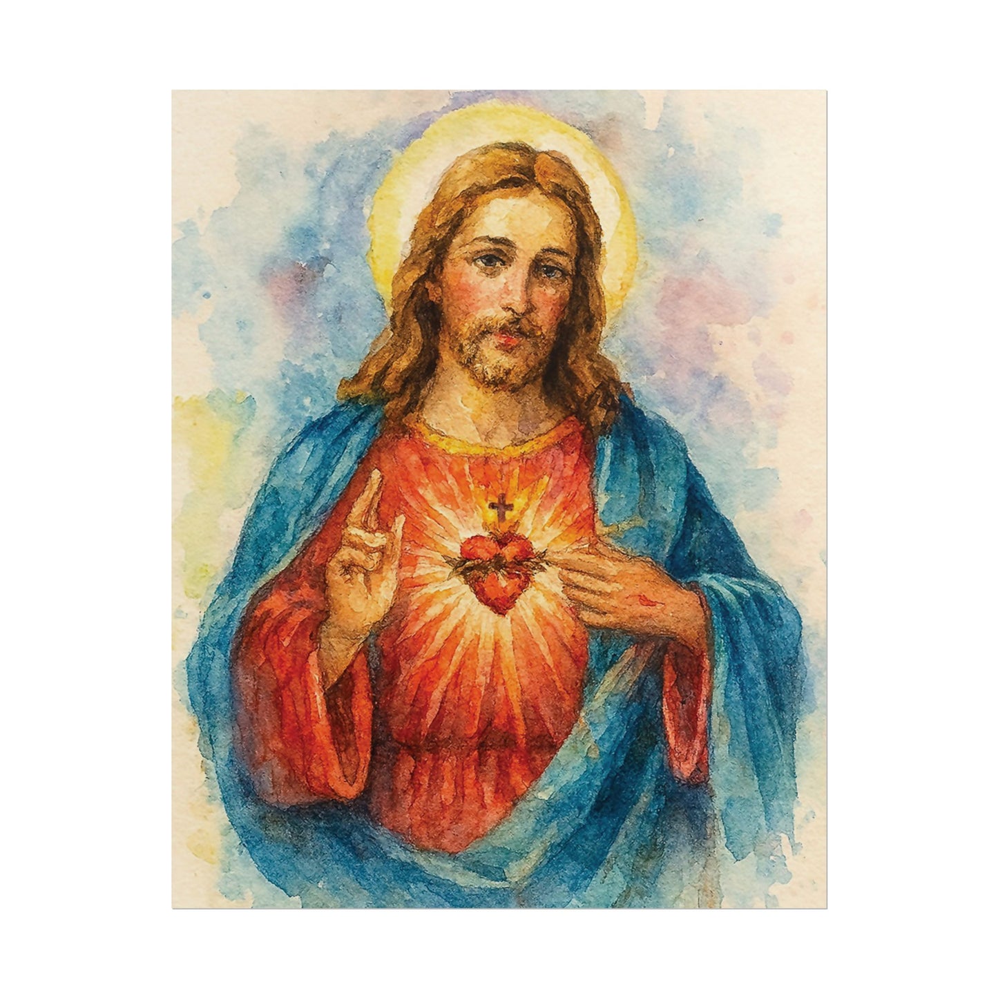 Sacred Heart of Jesus Watercolor Art – Catholic Rolled Poster | 5x7, 8x10, 11x14 Sizes