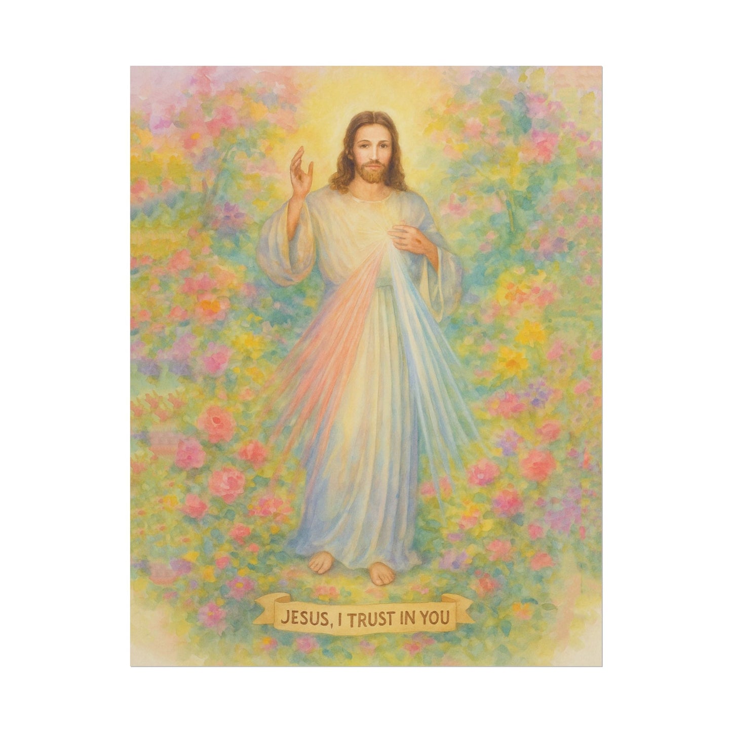Divine Mercy Watercolor Art – Catholic Rolled Poster | 5x7, 8x10, 11x14, 16x20 Sizes
