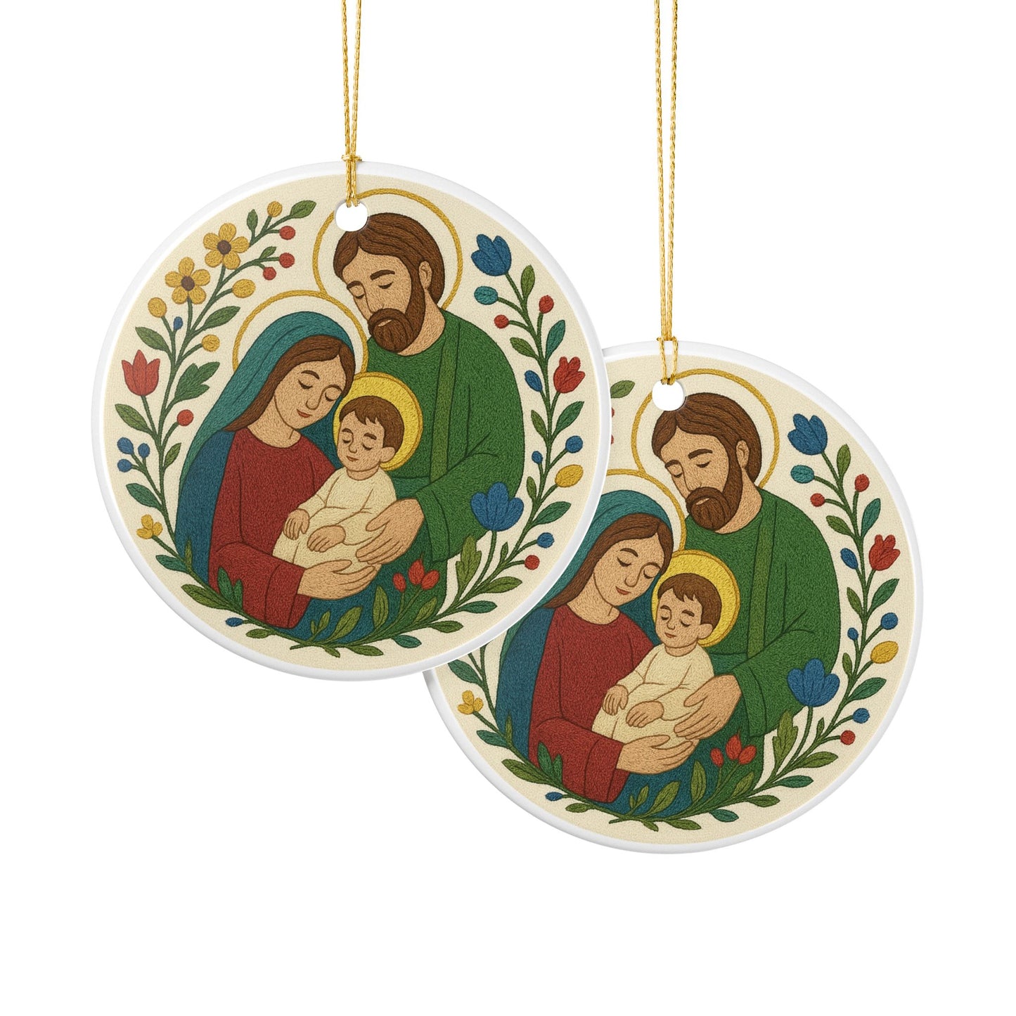 Holy Family Nativity Ceramic Christmas Ornament (2-Sided)