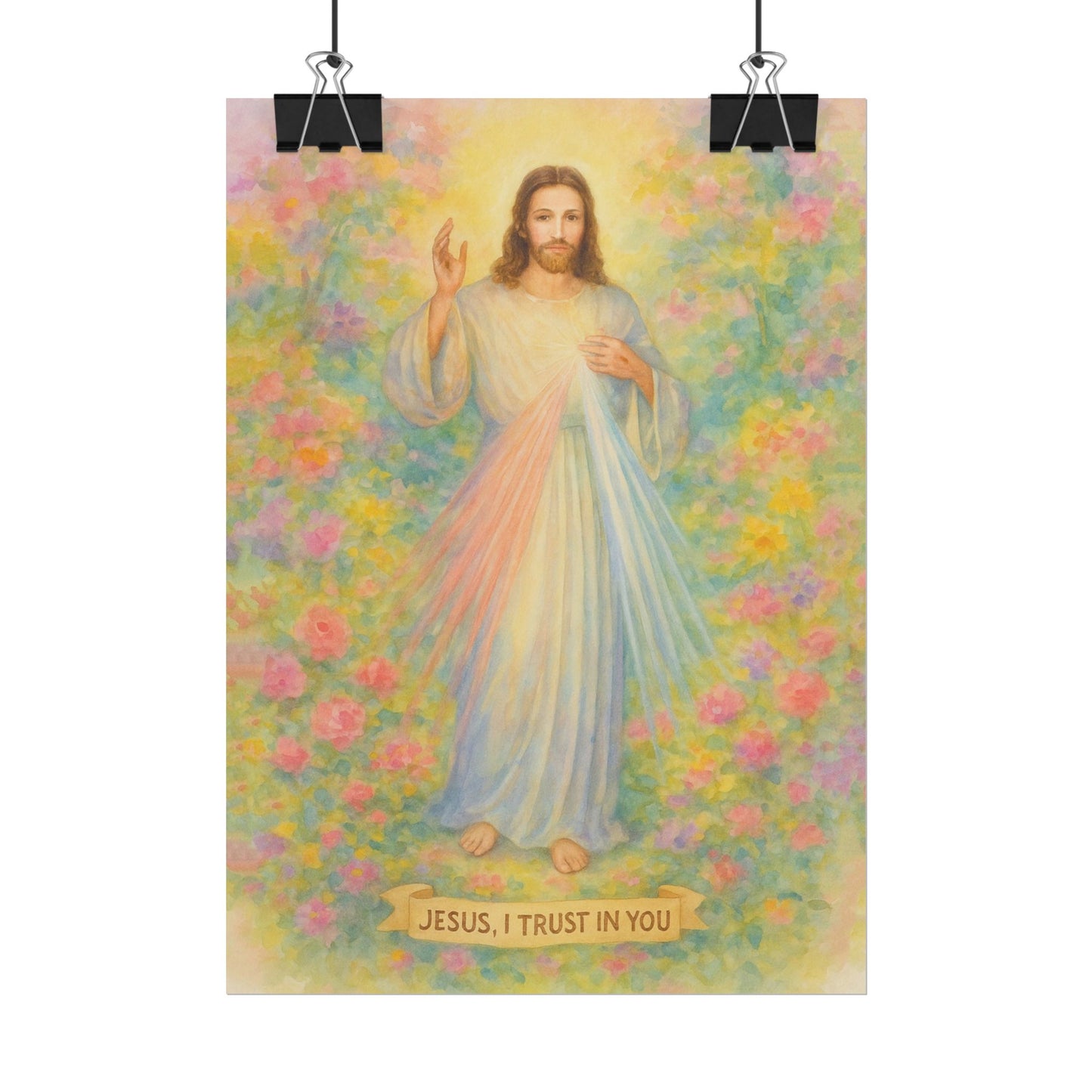 Divine Mercy Watercolor Art – Catholic Rolled Poster | 5x7, 8x10, 11x14, 16x20 Sizes