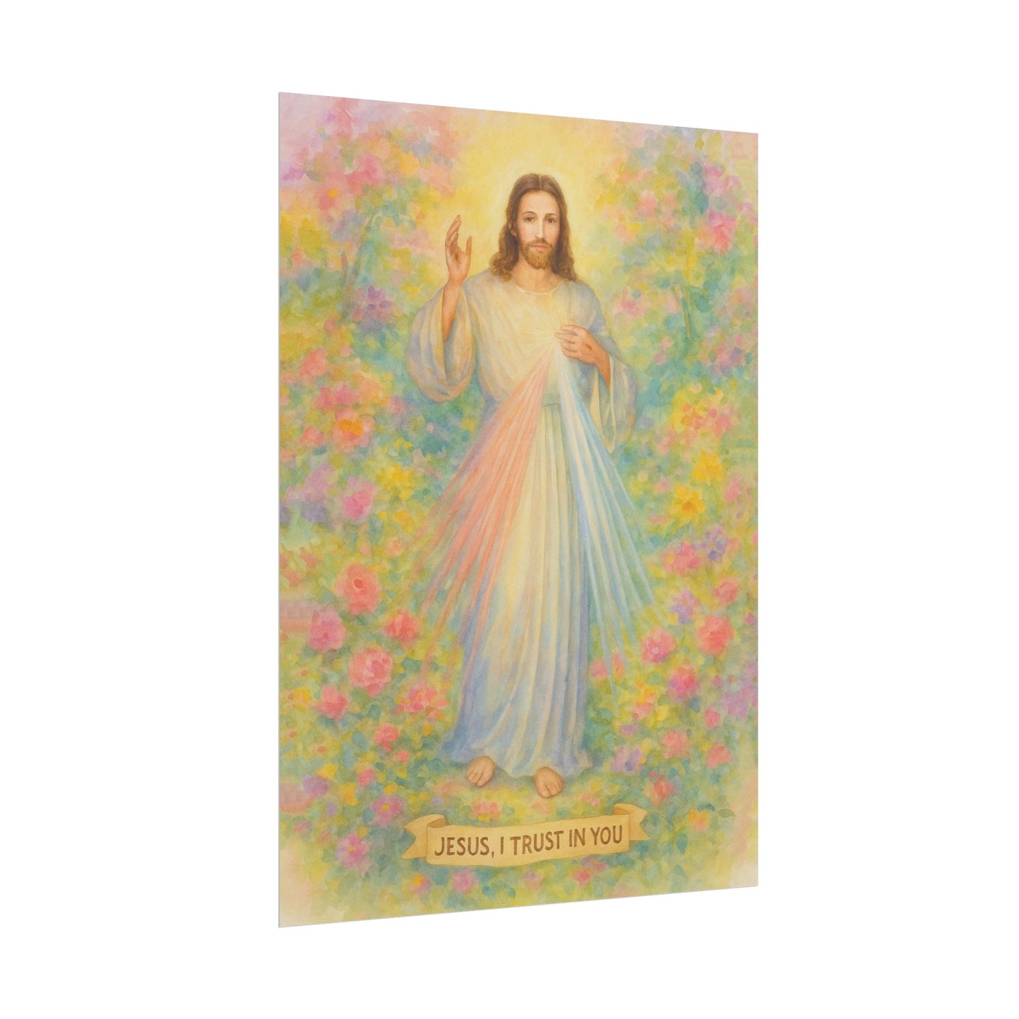 Divine Mercy Watercolor Art – Catholic Rolled Poster | 5x7, 8x10, 11x14, 16x20 Sizes