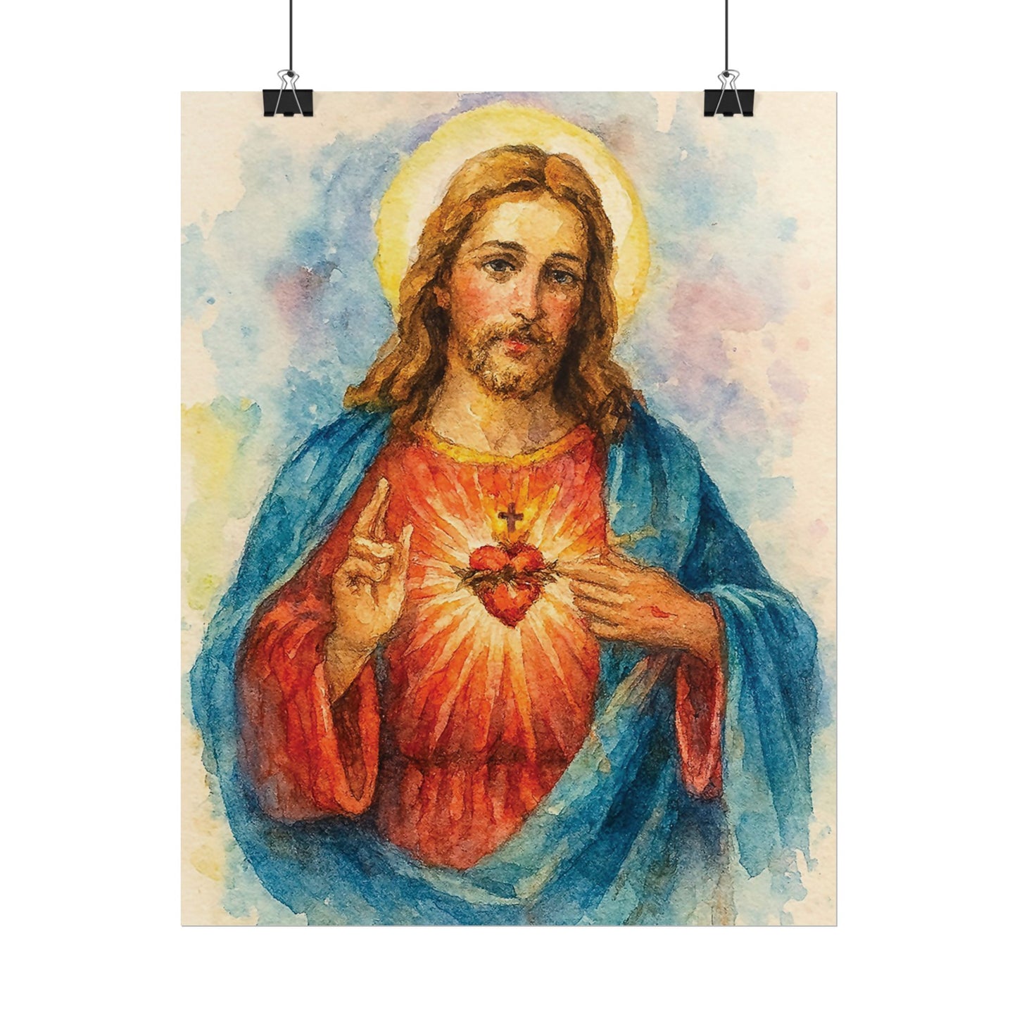 Sacred Heart of Jesus Watercolor Art – Catholic Rolled Poster | 5x7, 8x10, 11x14 Sizes
