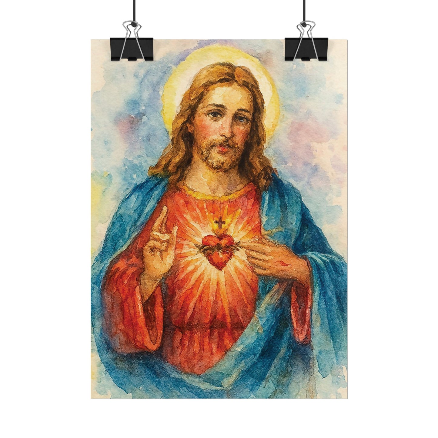 Sacred Heart of Jesus Watercolor Art – Catholic Rolled Poster | 5x7, 8x10, 11x14 Sizes