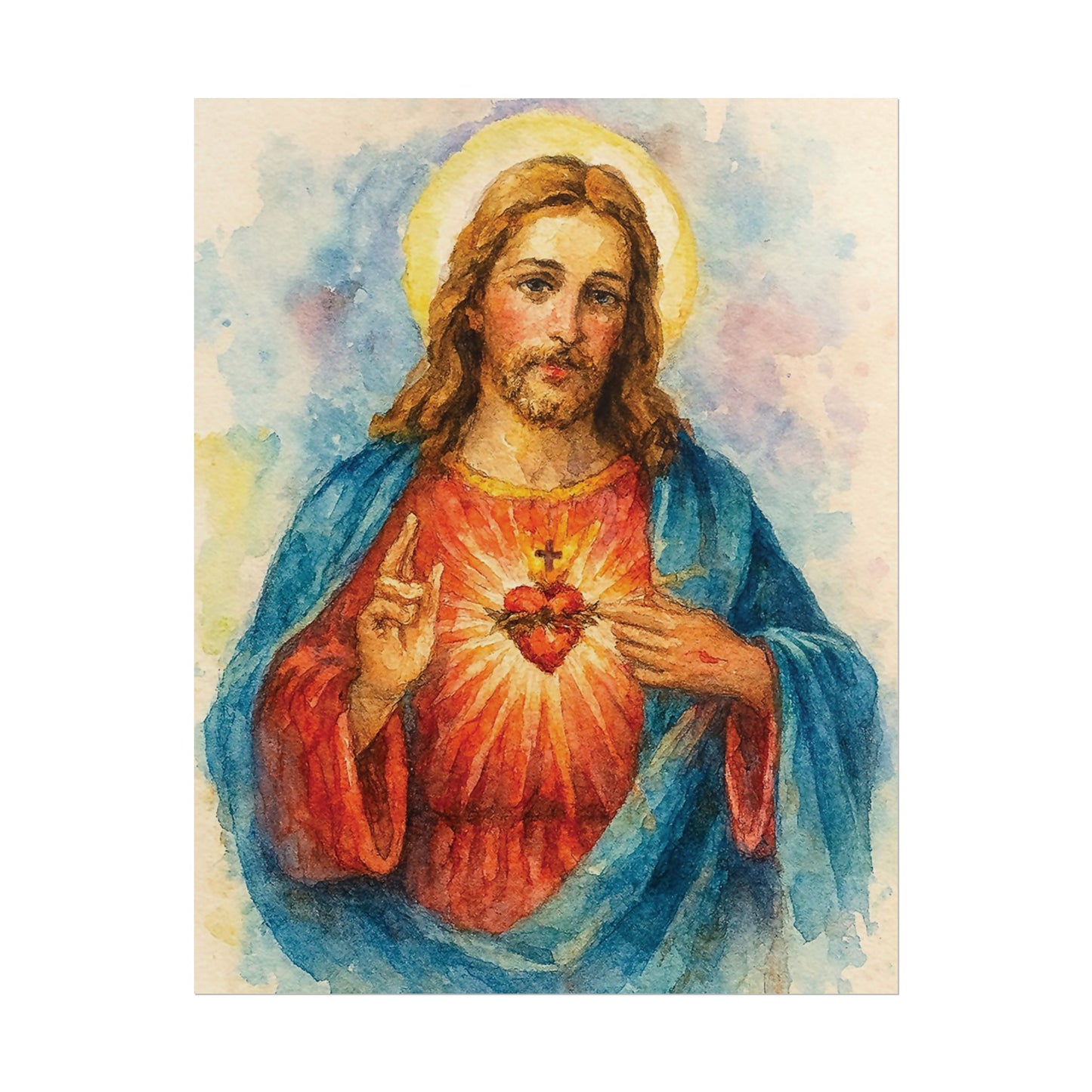 Sacred Heart of Jesus Watercolor Art – Catholic Rolled Poster | 5x7, 8x10, 11x14 Sizes