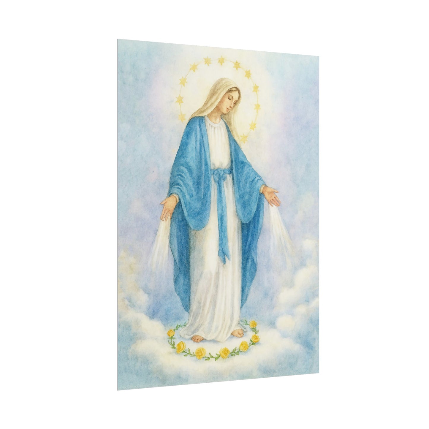 Our Lady of Grace Watercolor Art – Catholic Rolled Poster | 5x7, 8x10, 11x14, 16x20 Sizes