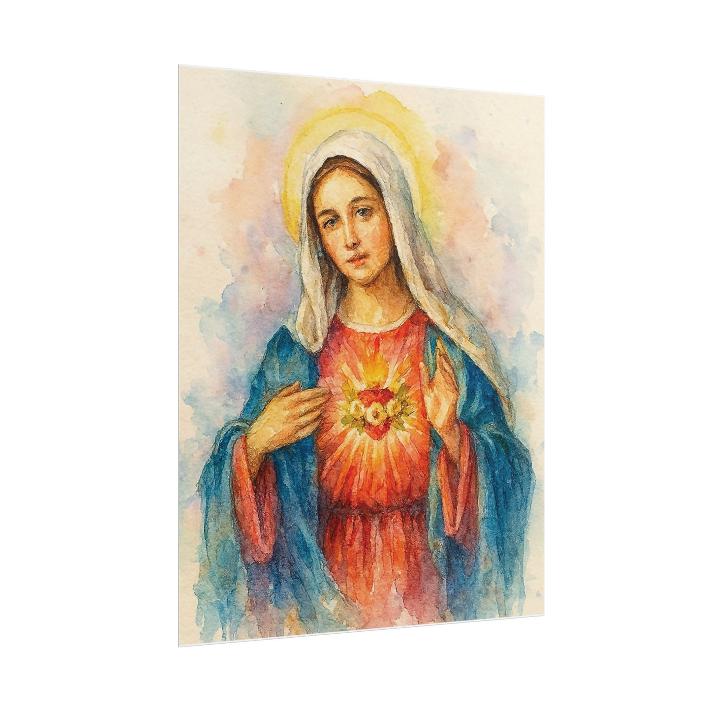 Immaculate Heart of Mary Watercolor Art – Catholic Rolled Poster | 5x7, 8x10, 11x14 Sizes