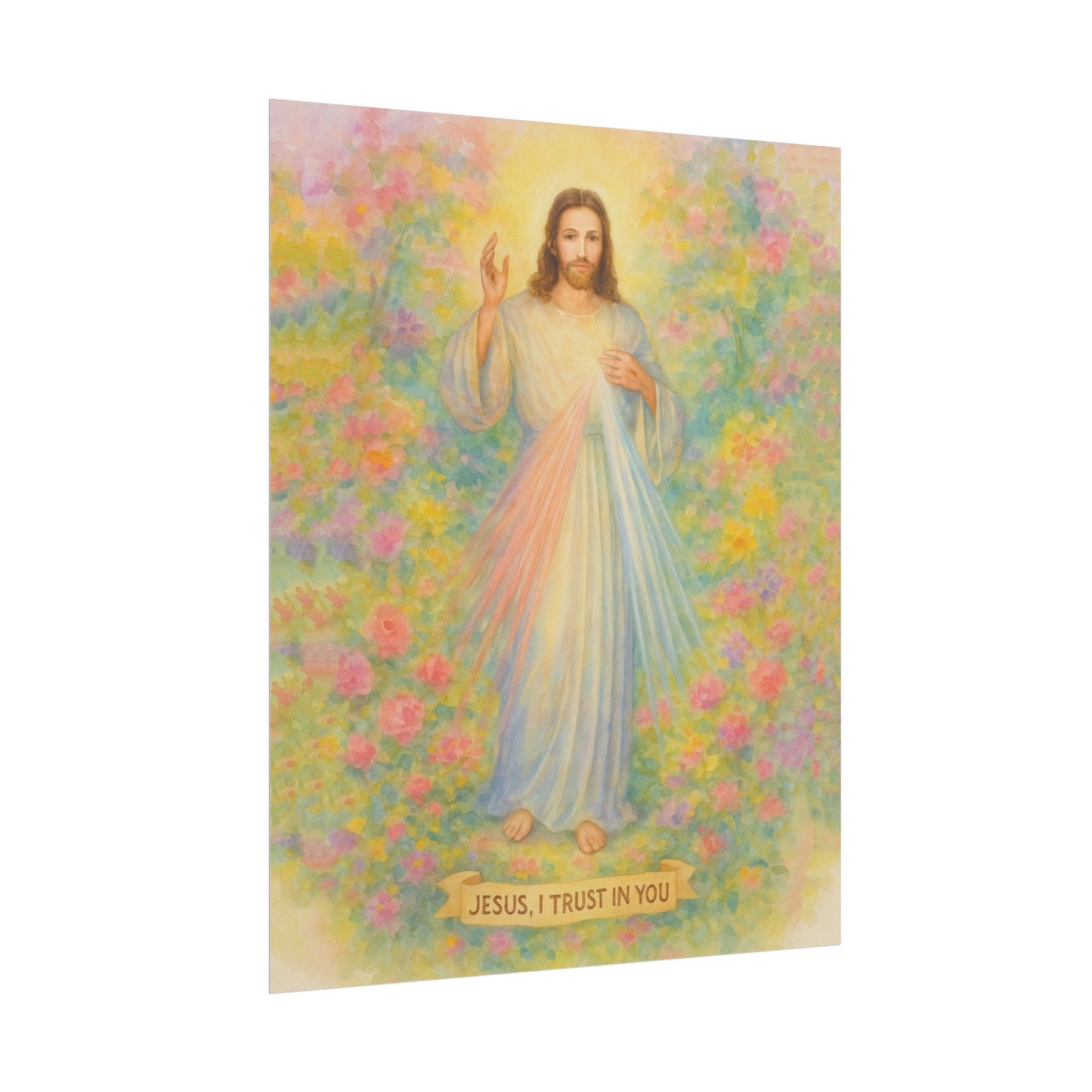 Divine Mercy Watercolor Art – Catholic Rolled Poster | 5x7, 8x10, 11x14, 16x20 Sizes