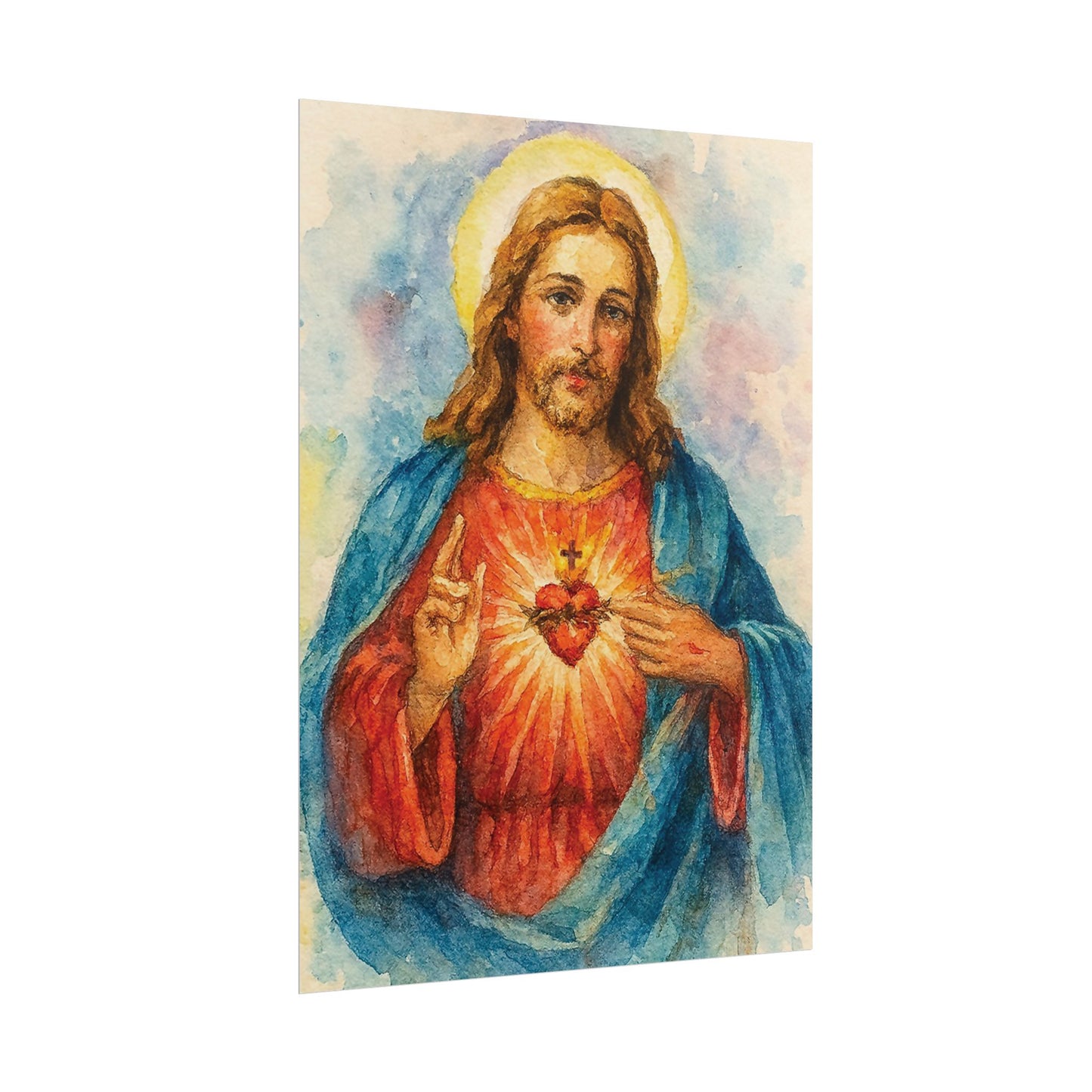 Sacred Heart of Jesus Watercolor Art – Catholic Rolled Poster | 5x7, 8x10, 11x14 Sizes
