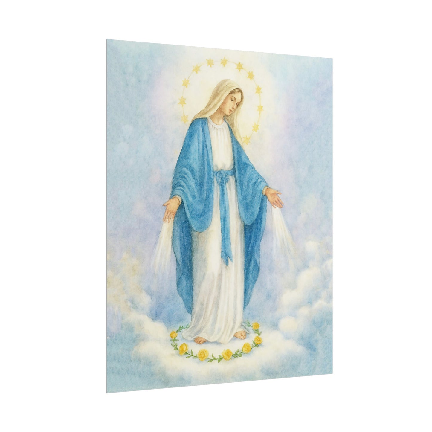Our Lady of Grace Watercolor Art – Catholic Rolled Poster | 5x7, 8x10, 11x14, 16x20 Sizes