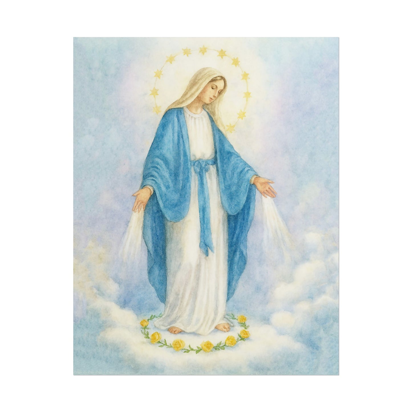 Our Lady of Grace Watercolor Art – Catholic Rolled Poster | 5x7, 8x10, 11x14, 16x20 Sizes
