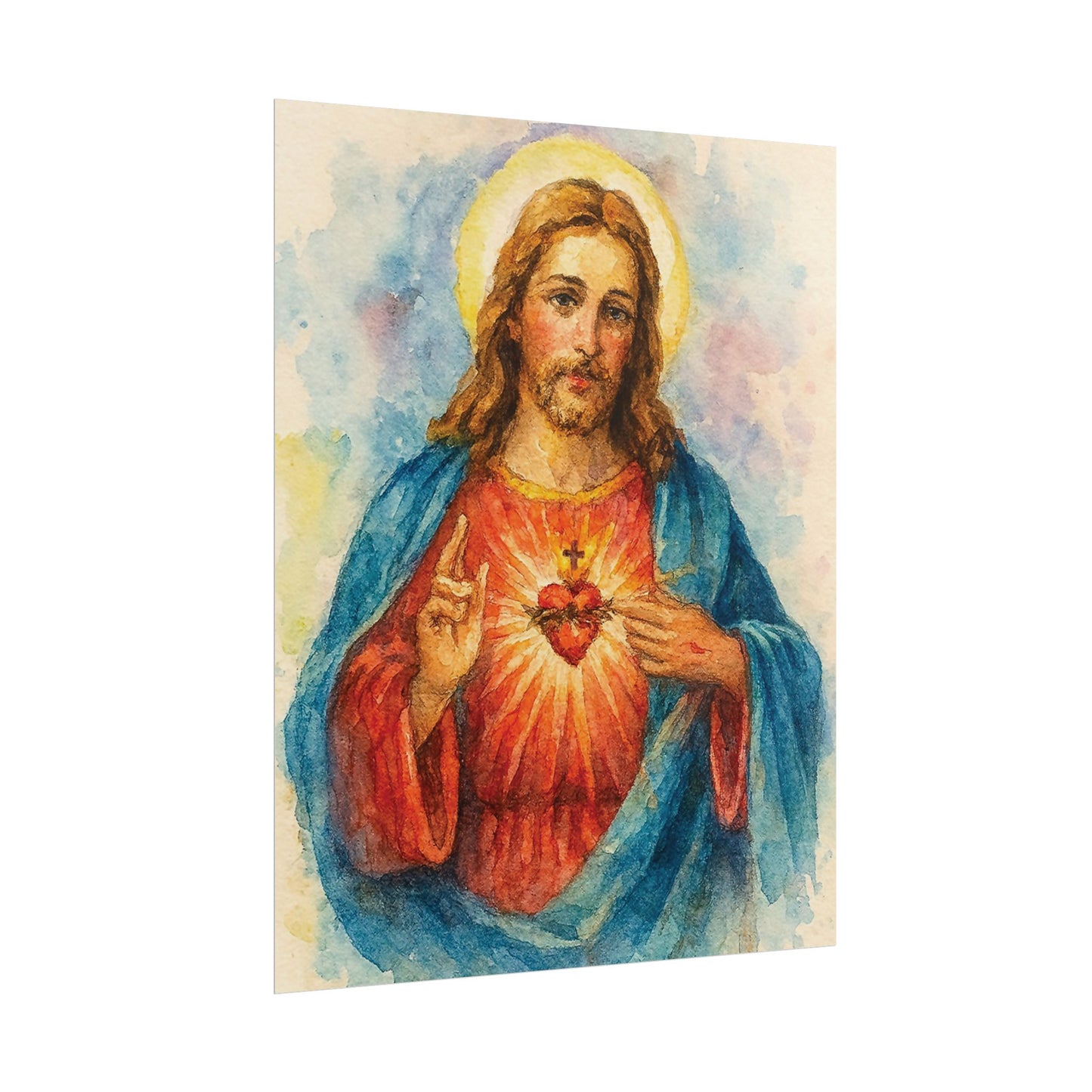 Sacred Heart of Jesus Watercolor Art – Catholic Rolled Poster | 5x7, 8x10, 11x14 Sizes