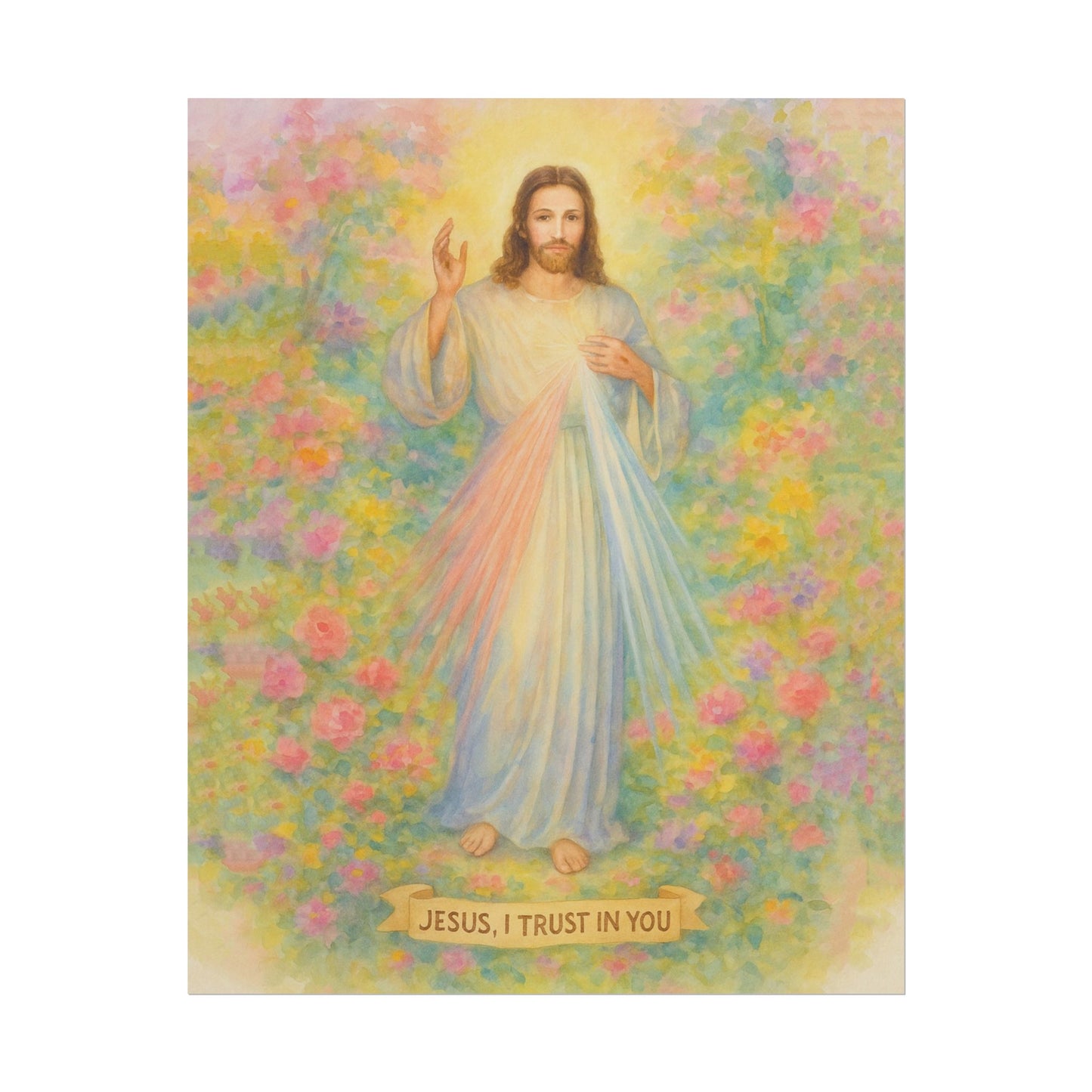 Divine Mercy Watercolor Art – Catholic Rolled Poster | 5x7, 8x10, 11x14, 16x20 Sizes