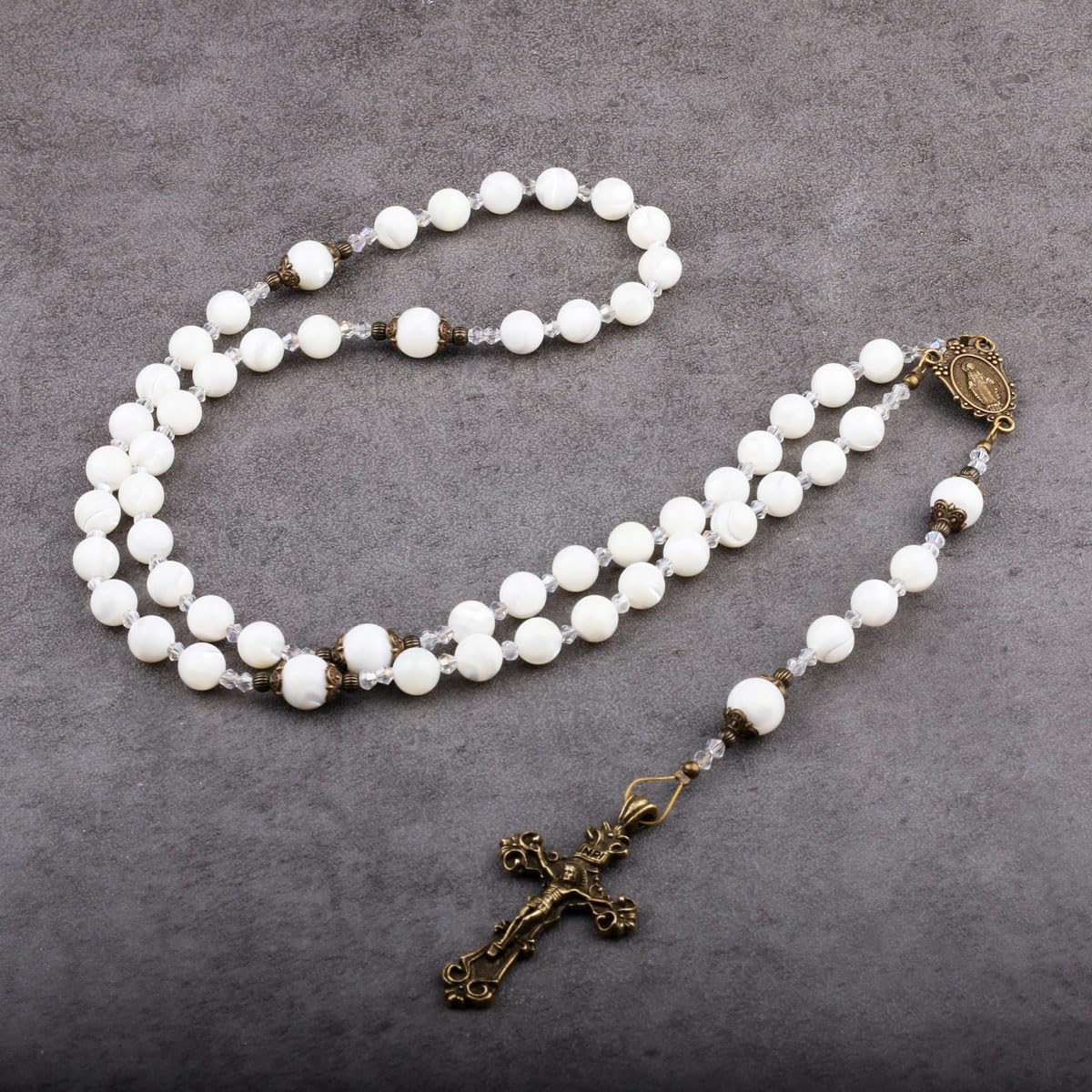 Mother of Pearl Rosary for Men and Women, White Rosary