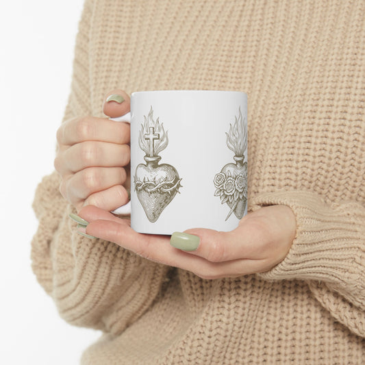 Three Hearts of the Holy Family Mug – Sacred Heart, Immaculate Heart, and Chaste Heart (11oz or 15oz)