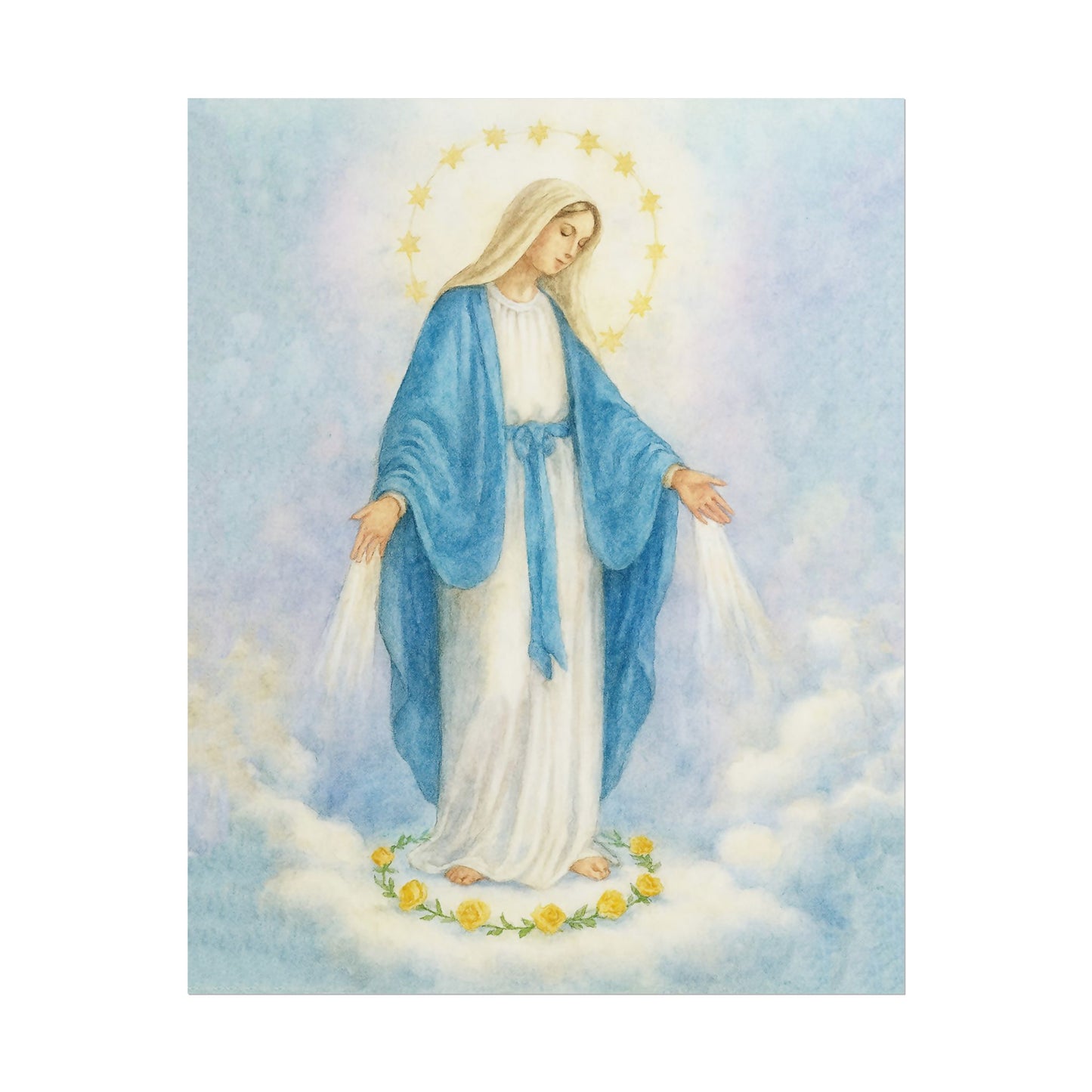 Our Lady of Grace Watercolor Art – Catholic Rolled Poster | 5x7, 8x10, 11x14, 16x20 Sizes
