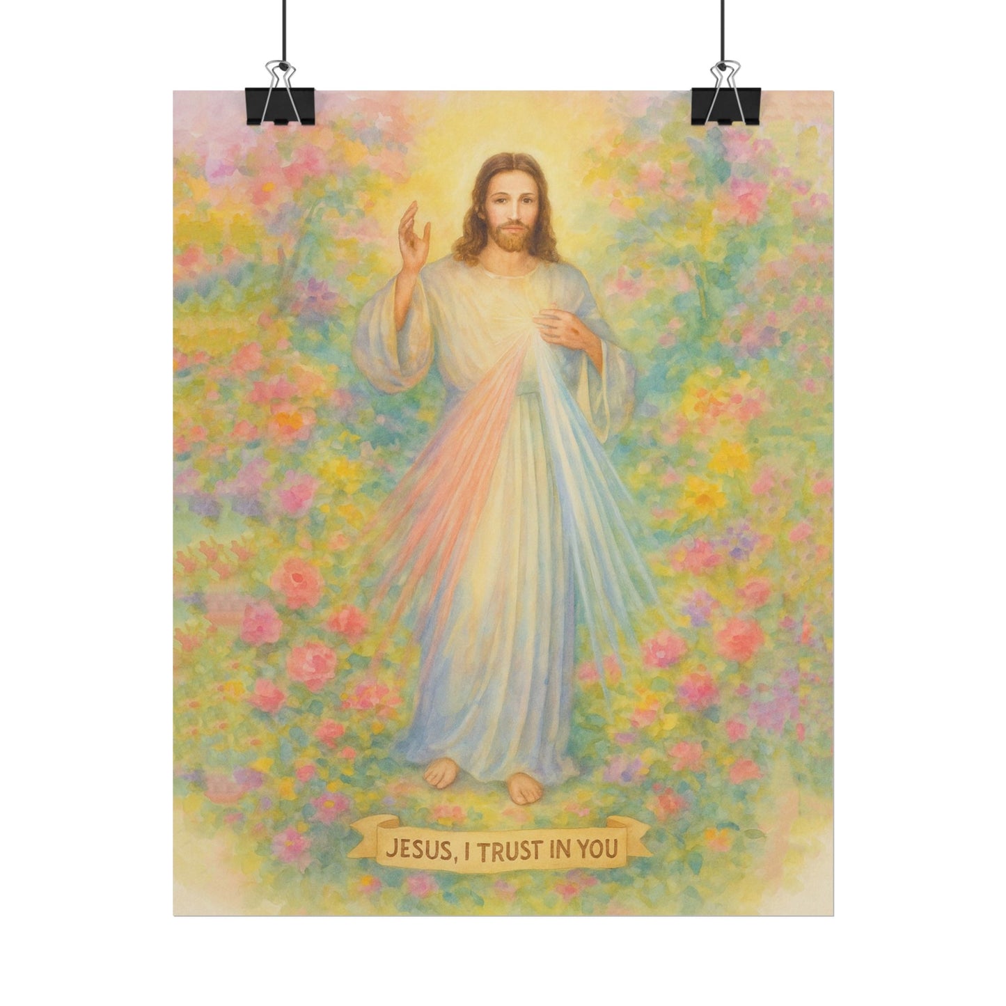 Divine Mercy Watercolor Art – Catholic Rolled Poster | 5x7, 8x10, 11x14, 16x20 Sizes
