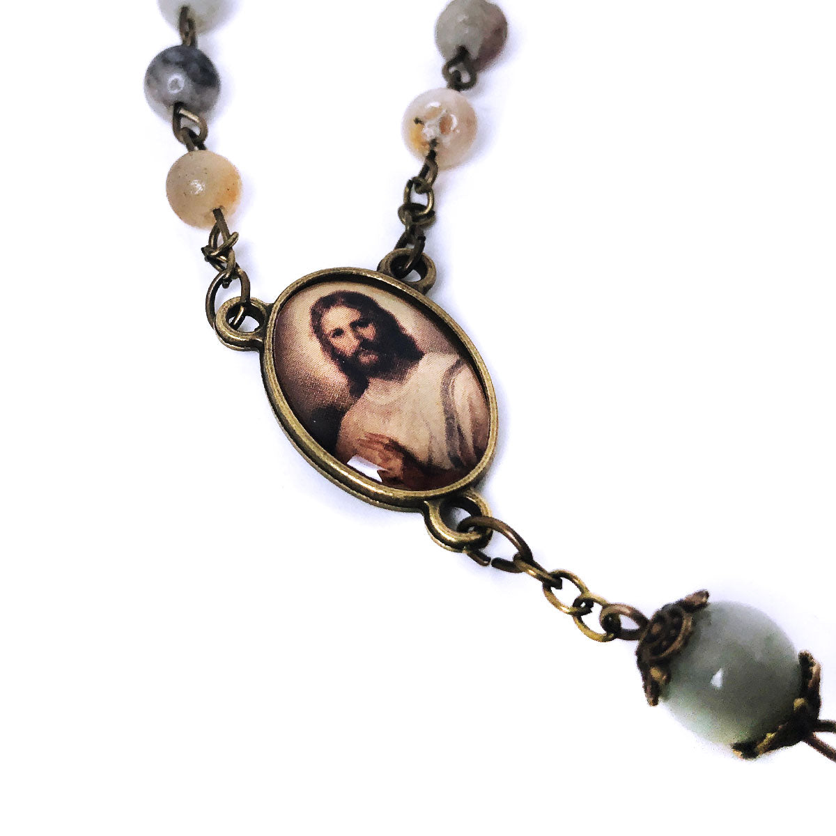 Jesus Christ Amazonite Stone Rosary and Rosary Bracelet Set by Catholic Heirlooms - Confirmation - Holy Communion Gift - Rosary Necklace