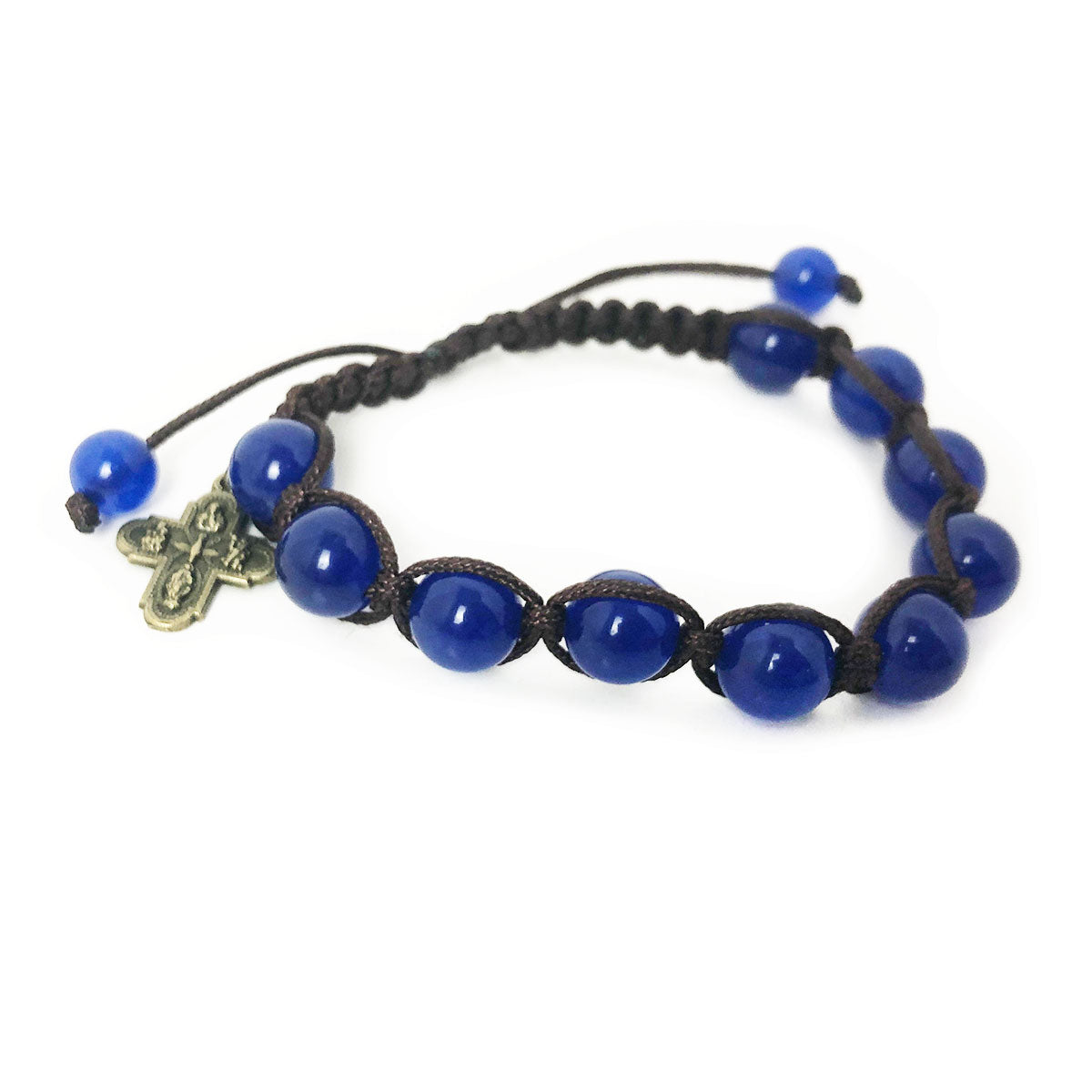 Holy Family Blue Jade and Sandstone Cord Rosary Set