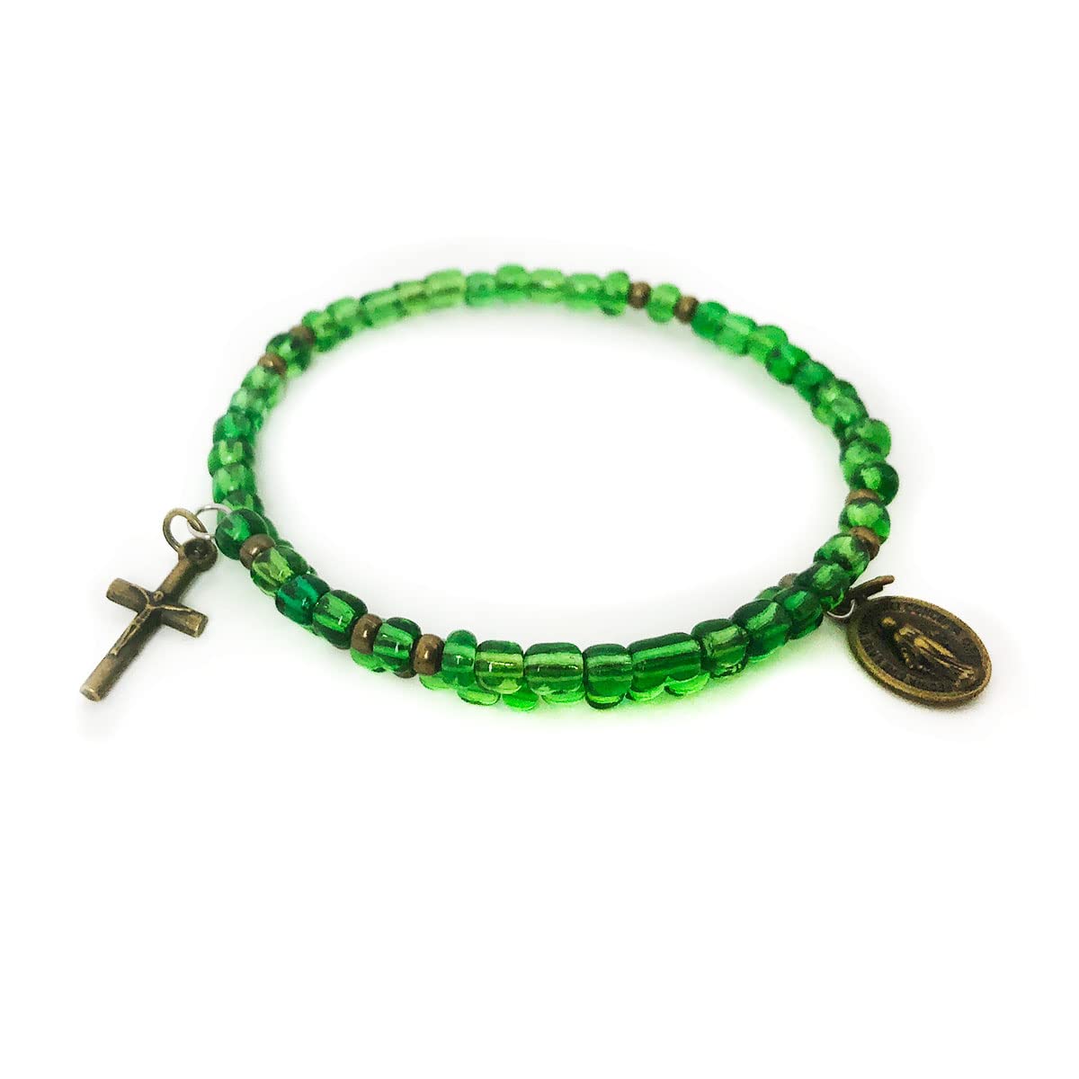 Four Way Medal Green Sandstone Front Toggle Clasp Necklace and Rosary Bracelet Set by DALIA LORRAINE