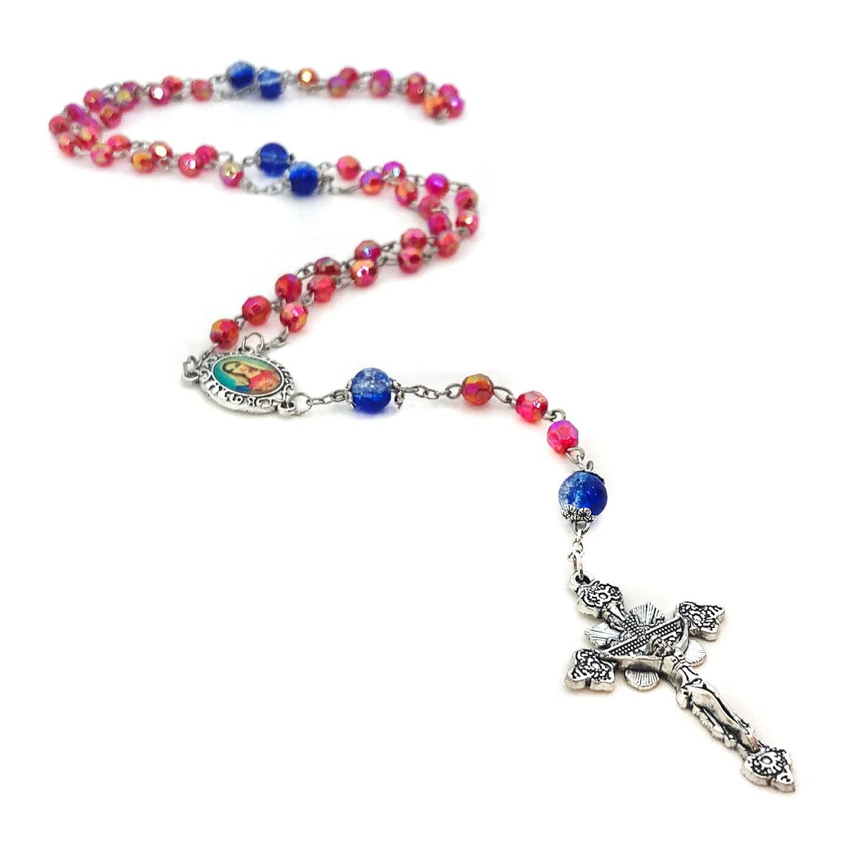 Immaculate Heart of Mary Red and Blue Crystal Cut Rosary Set