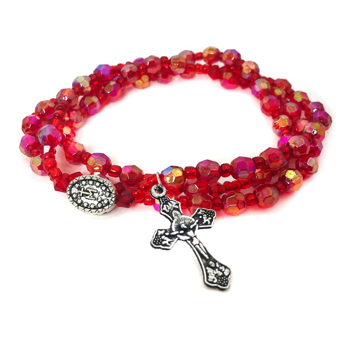 Immaculate Heart of Mary Red and Blue Crystal Cut Rosary Set