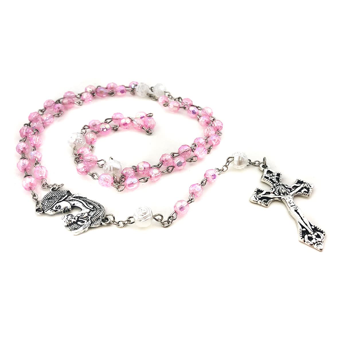 Mother Mary Pink Crystal Cut Rosary Set
