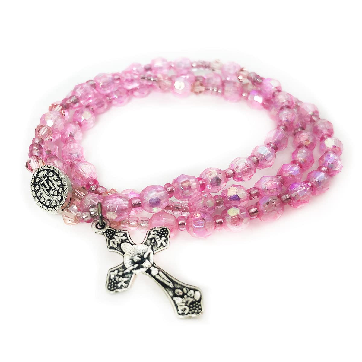 Mother Mary Pink Crystal Cut Rosary Set