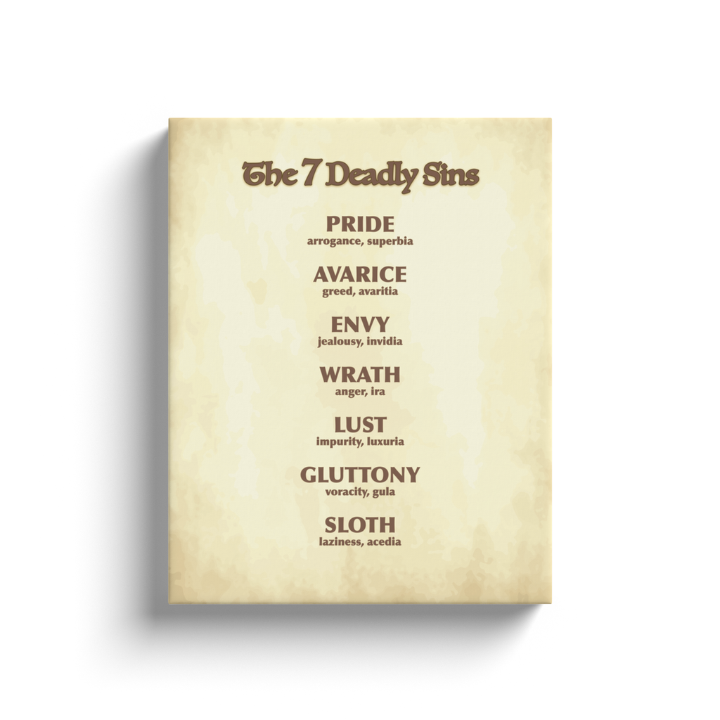 The 7 Deadly Sins – Catholic Wrapped Canvas Wall Art | 5x7, 8x10, 11x14 Sizes