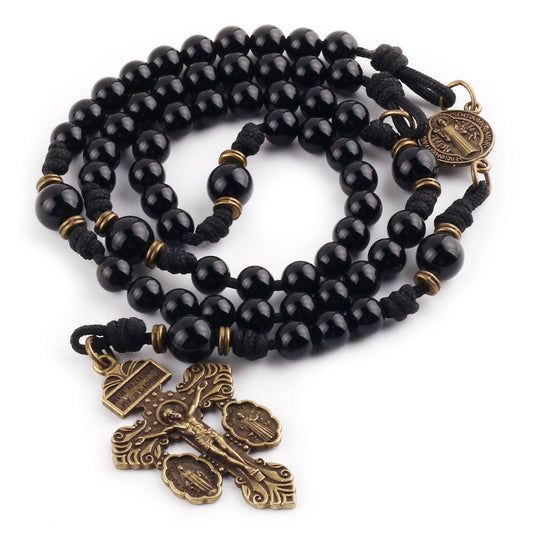 St. Benedict Black Onyx Stone Paracord Rosary