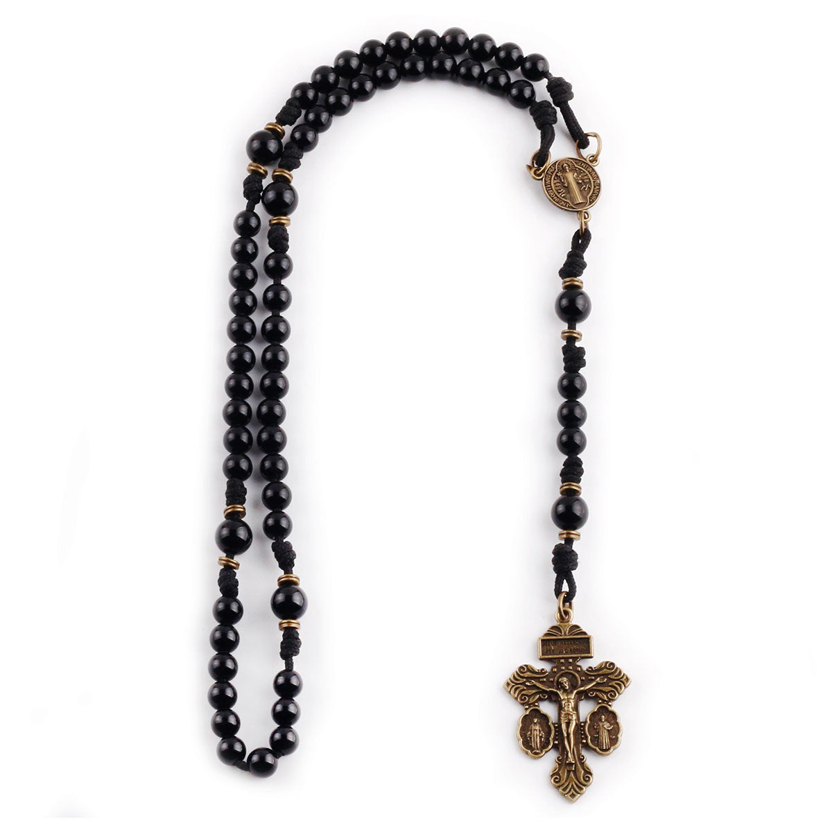 St. Benedict Black Onyx Stone Paracord Rosary