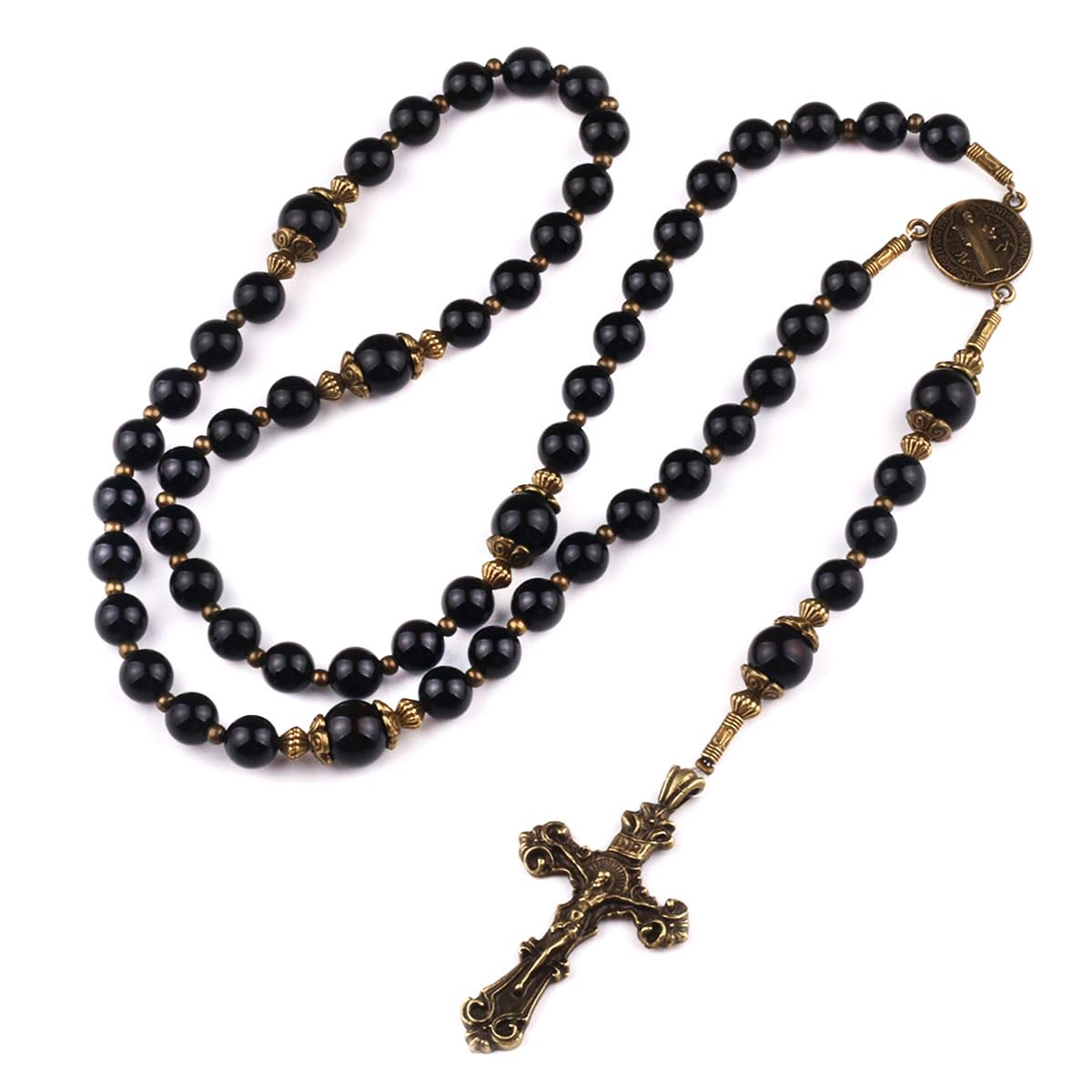 St. Benedict Medal Black Onyx Stone Rosary by Catholic Heirlooms