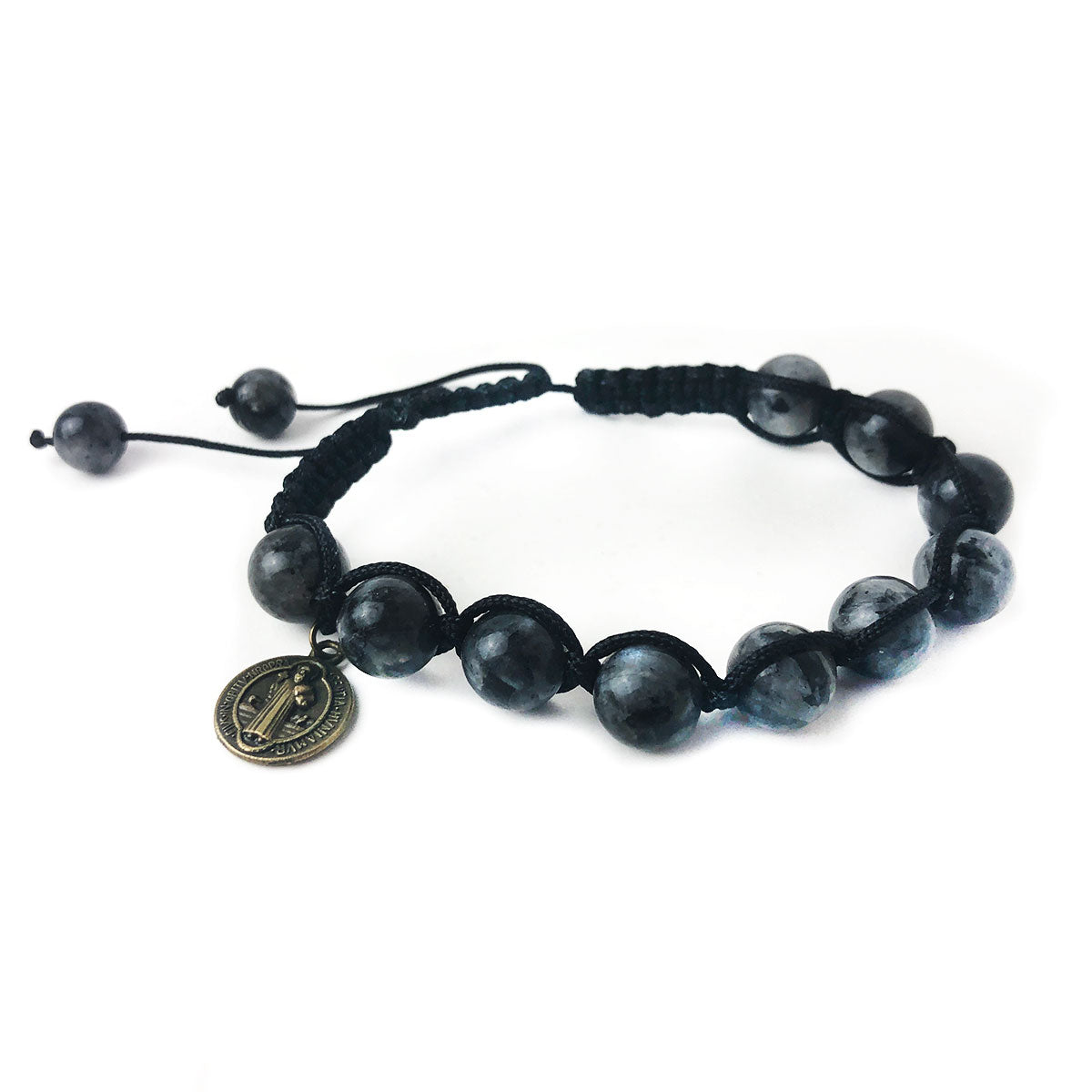 St. Benedict Black Labradorite 8mm Stone Cord Rosary Set