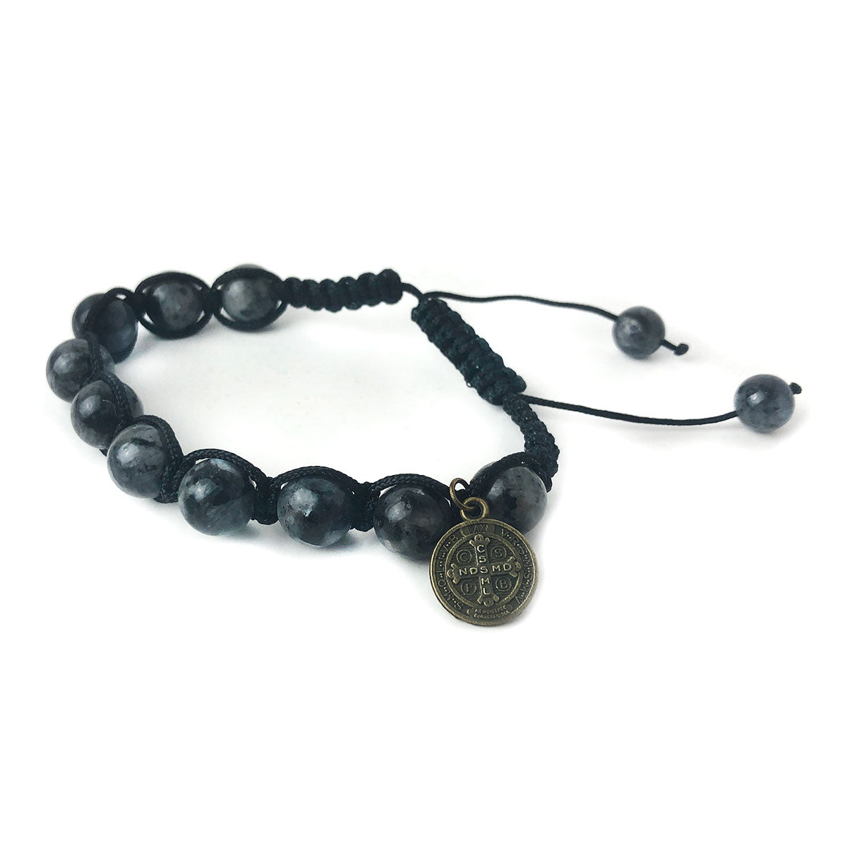 St. Benedict Black Labradorite 8mm Stone Cord Rosary Set