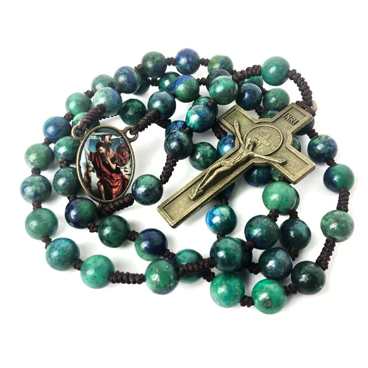 St. Christopher Azurite 8mm Stone Cord Rosary Set