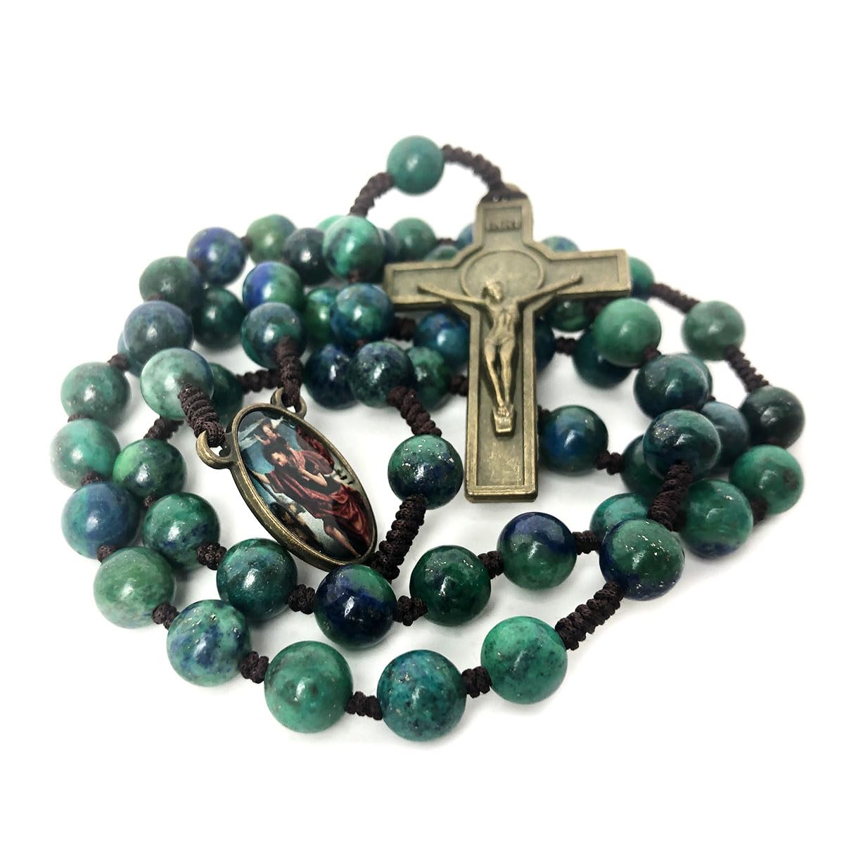 St. Christopher Azurite 8mm Stone Cord Rosary Set