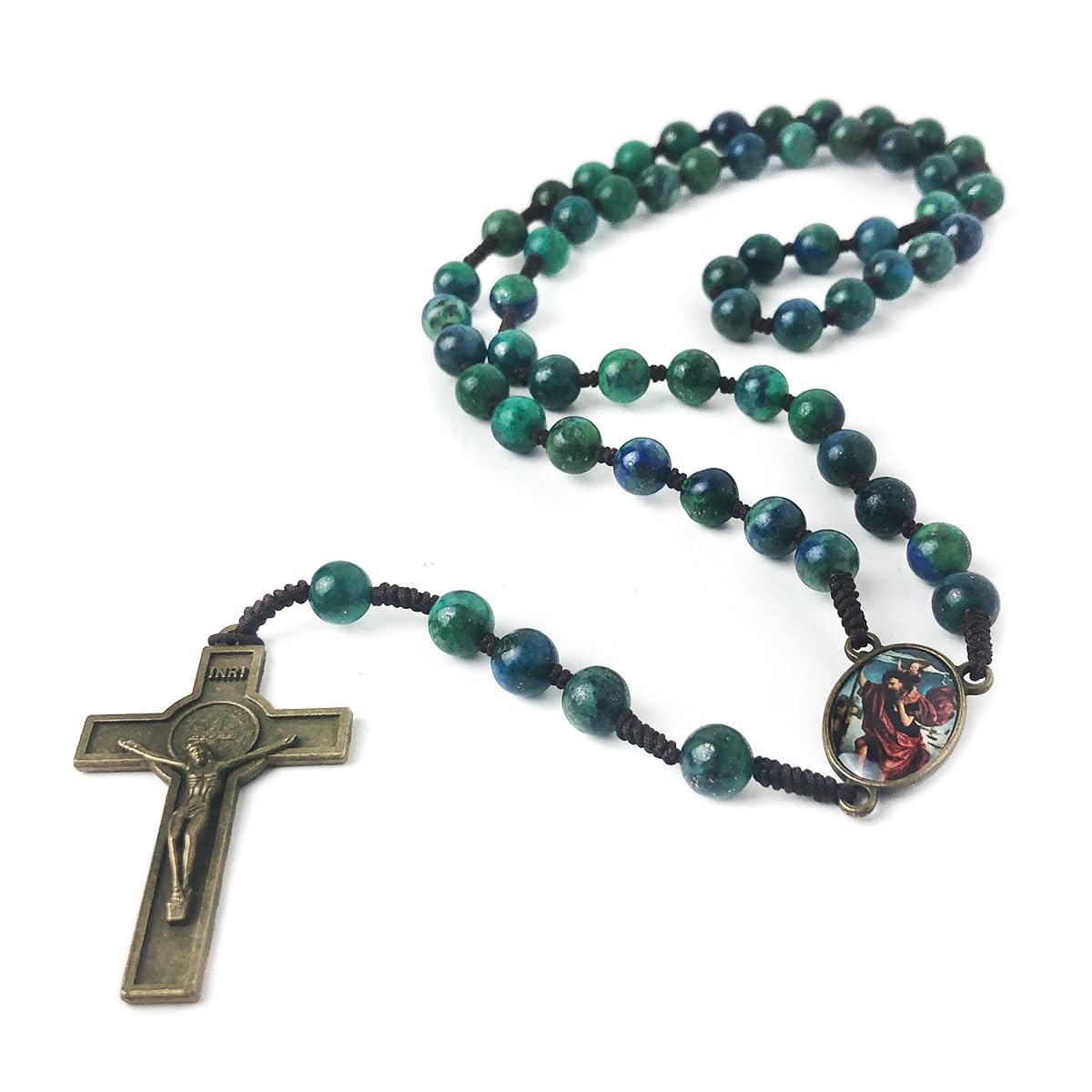 St. Christopher Azurite 8mm Stone Cord Rosary Set