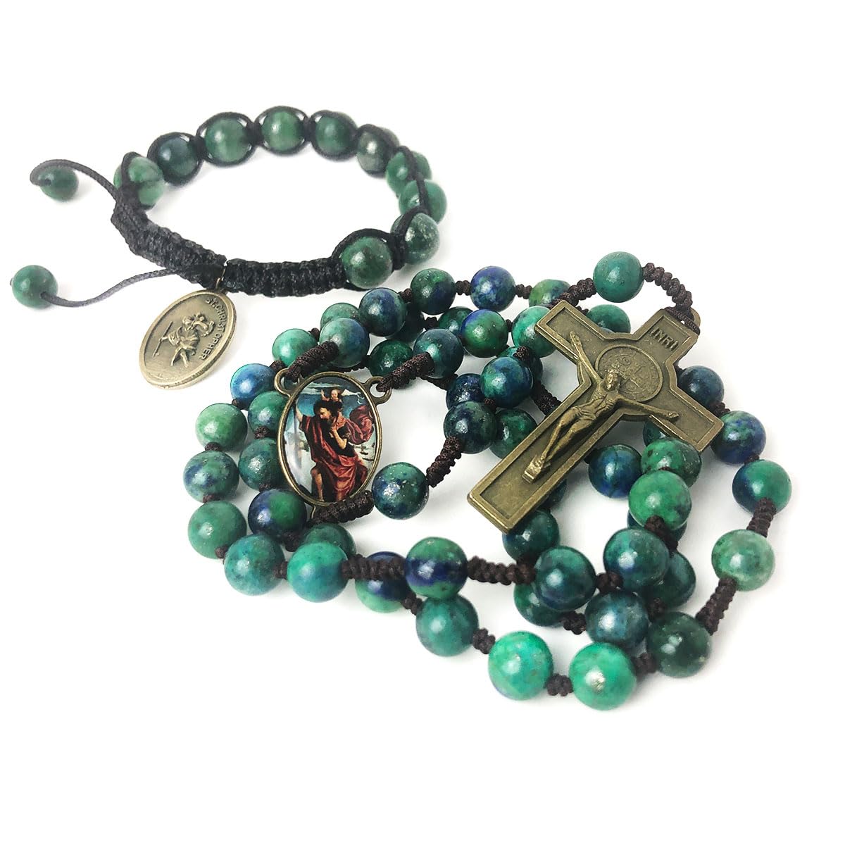 St. Christopher Azurite 8mm Stone Cord Rosary Set