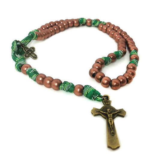St. Jude Bronze and Green Paracord Rosary and Bracelet Set