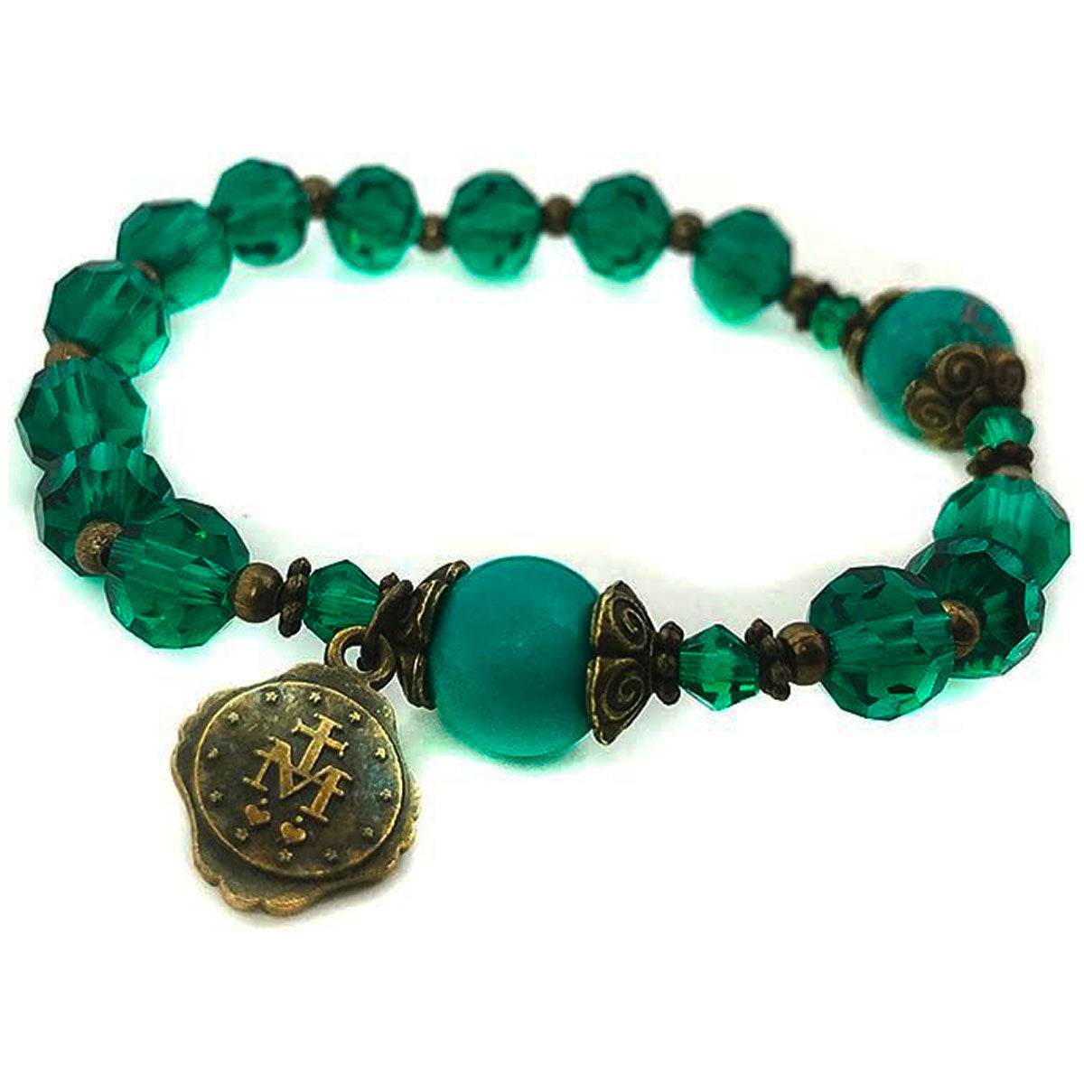 St. Jude Crystal and Green Sandstone Rosary and Bracelet Set by Catholic Heirlooms