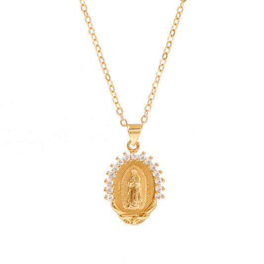 Our Lady of Guadalupe Virgin Mary Necklace, 14K Gold Plated