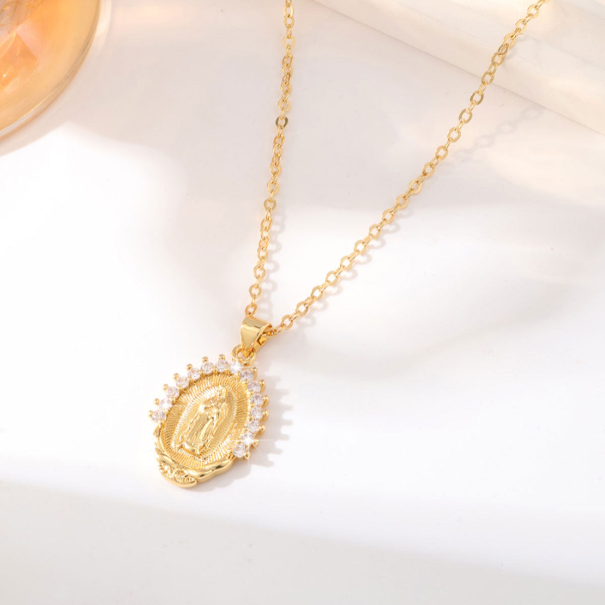 Our Lady of Guadalupe Virgin Mary Necklace, 14K Gold Plated