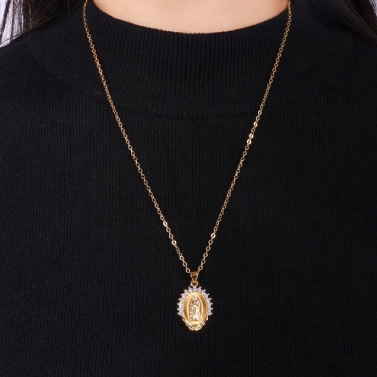 Our Lady of Guadalupe Virgin Mary Necklace, 14K Gold Plated