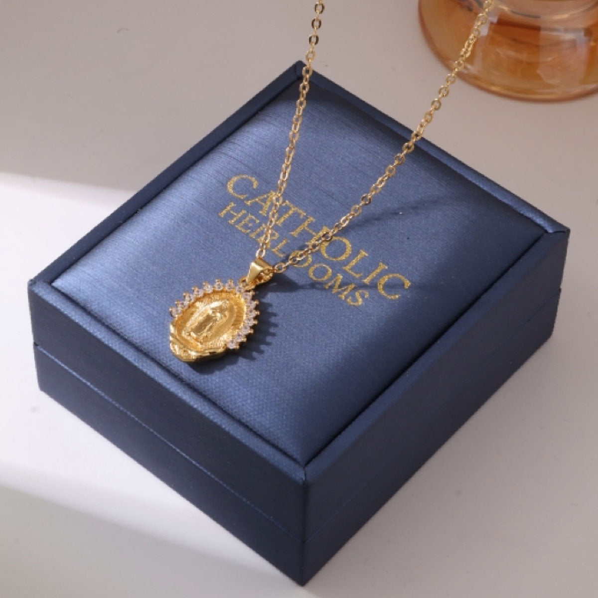Our Lady of Guadalupe Virgin Mary Necklace, 14K Gold Plated