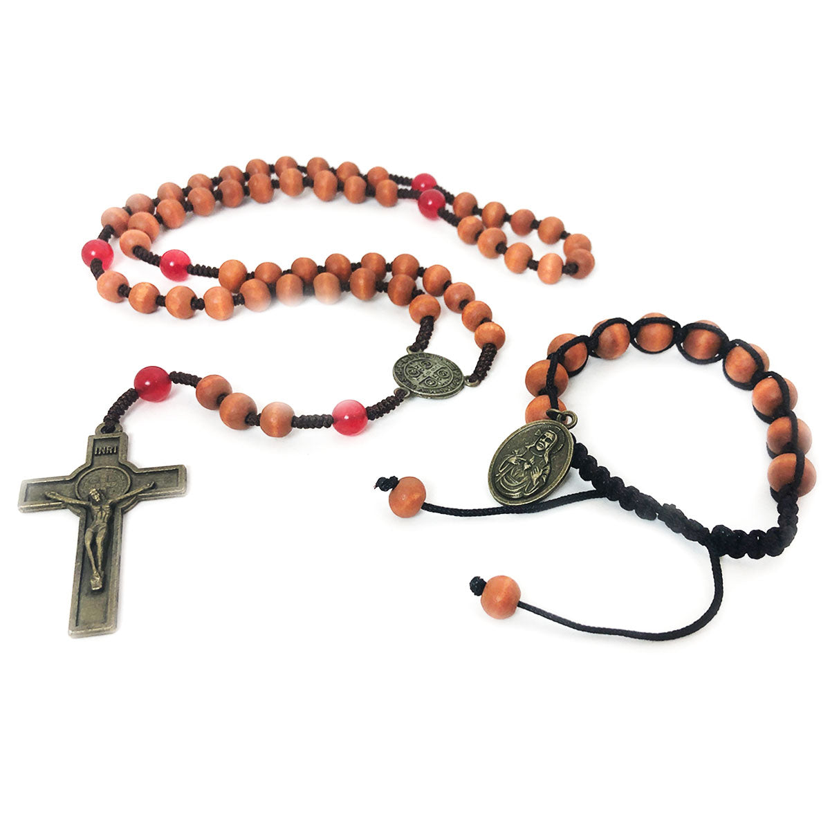 FREE St. Benedict Wood & Stone Cord Rosary Set (Just Pay Shipping)
