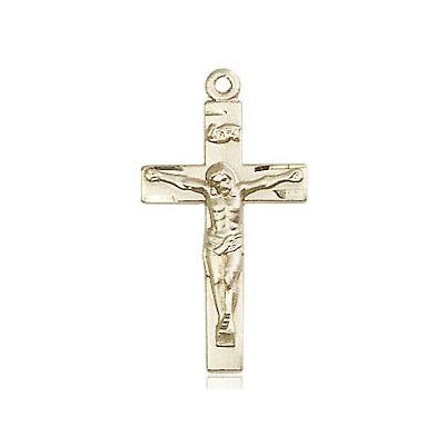 Crucifix Medal Necklace - 14K Gold Filled - 7/8 Inch Tall x 3/8 Inch Wide with 24" Chain