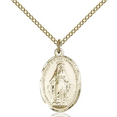 Miraculous Medal Necklace - 14K Gold Filled - 3/4 Inch Tall by 1/2 Inch Wide with 18" Chain